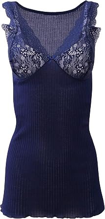 EGI Luxury 100% "Filo di Scozia Cotton Womens Camisole Tank with Lace Trim. Proudly Made in Italy.