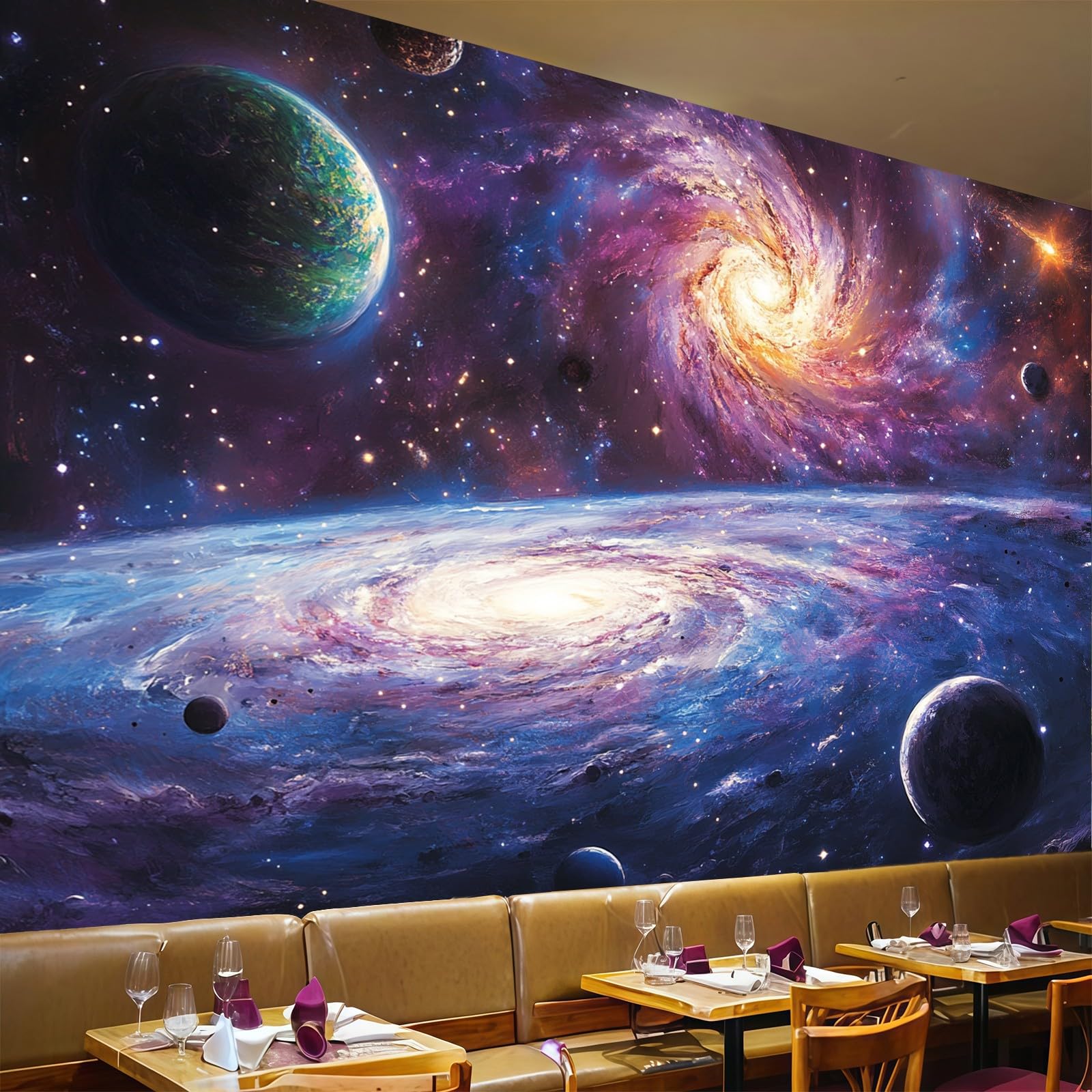 Papier peint galaxie 3D panoramique violet 400x280cm fond TV salon