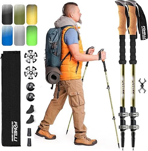 Foxelli Bastones de trekking – Bastones de trekking plegables ligeros para hombres y mujeres, equilibrio perfecto y apoyo para personas mayores