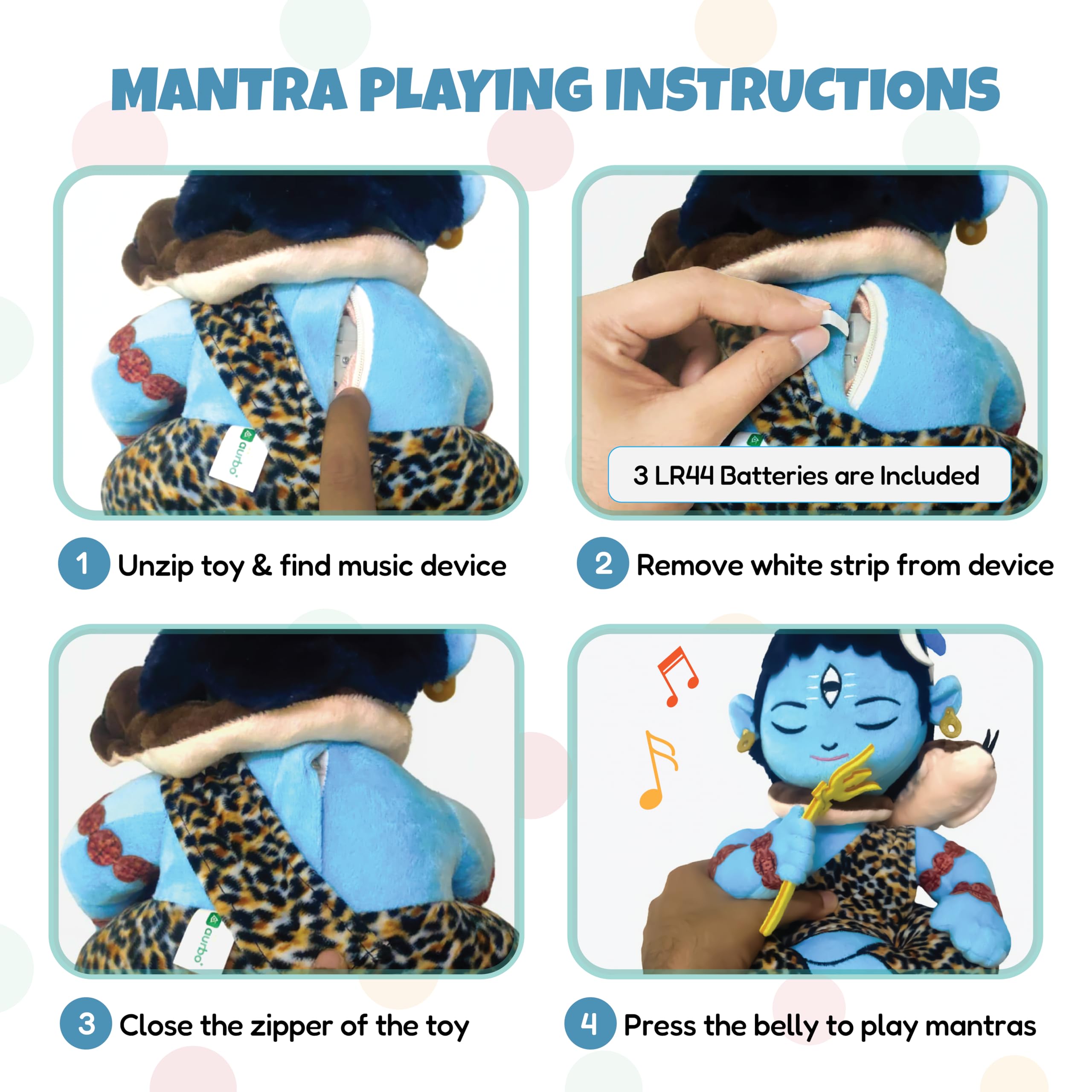 aurbo Mantra Chanting Soft Toy (35 Cm) Lord Shiva Musical Soft Toys | Medium Size Soft Plush Toy | Lord Shiva Toy with Info. Booklet & Instruction | Best Gift for Infants, Kids, Babies 1