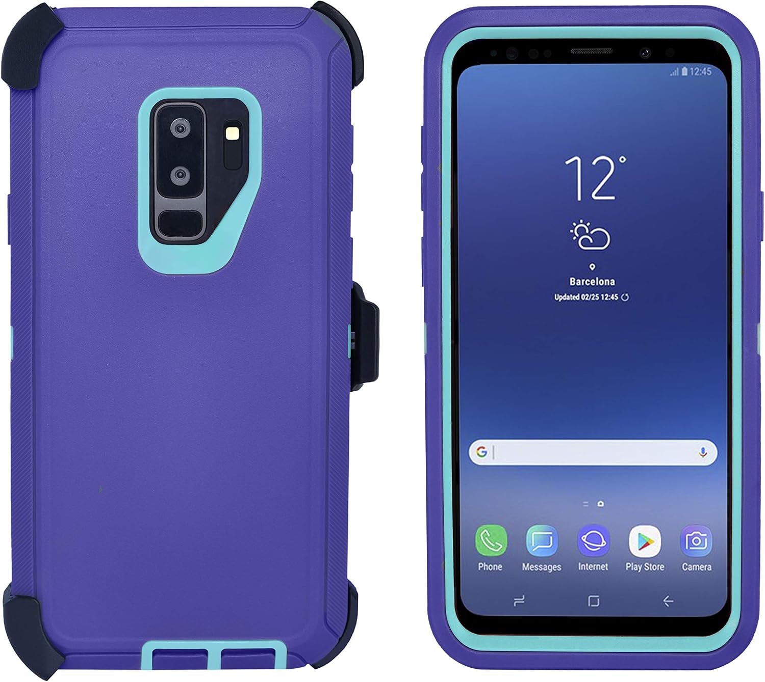 AlphaCell Cover Compatible with Samsung Galaxy S9 Plus (Only) | Holster Case Series | Military Grade Protection with Carrying Belt Clip | Protective Drop-Proof Shock-Proof | Purple/Teal
