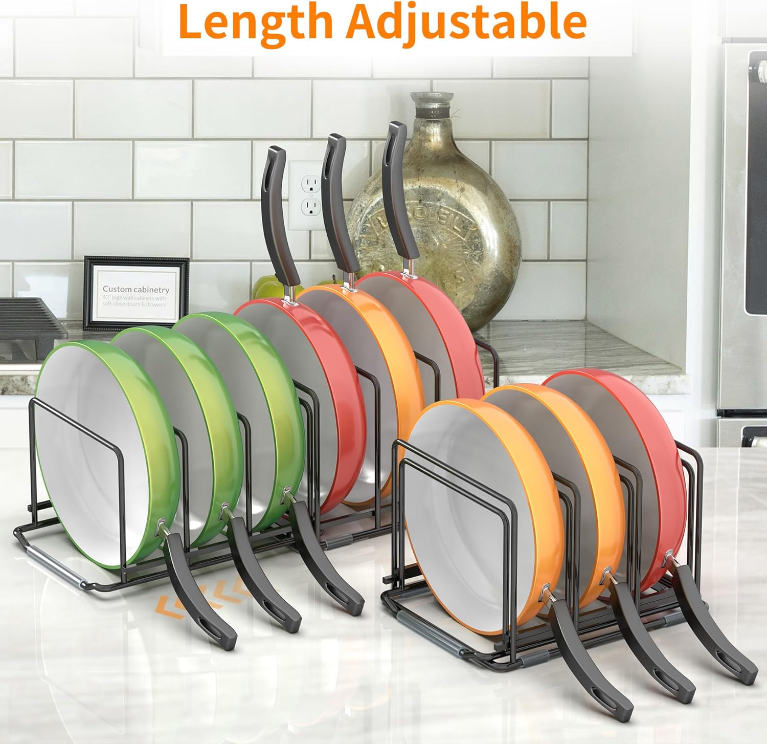 Adjustable 2.2in Pan Organizer Rack - for Pots,Pans,Cutting Boards,Cookie Sheets & Muffin Pans with 6 Slots,Non-Slip-8.7 * 6.8 * 5.5 inch