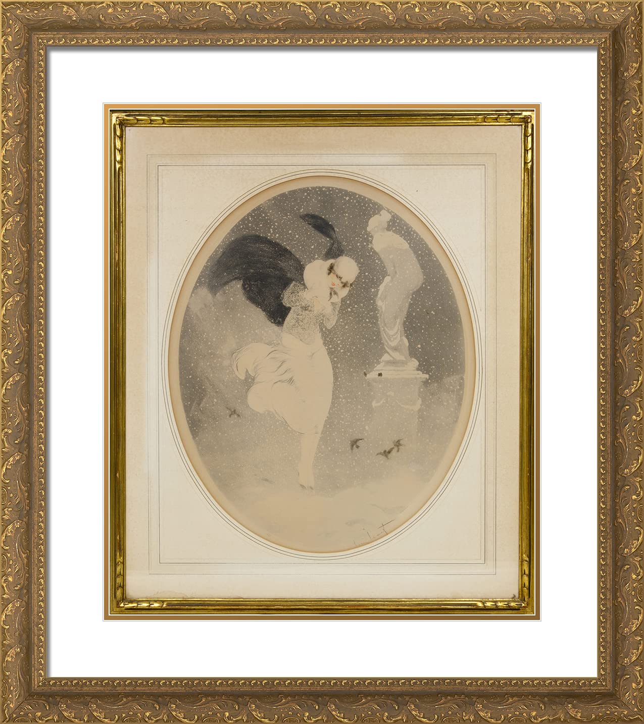 ArtDirect Icart, Louis 20x22 Gold Ornate Framed Art Print with Double Matting Titled: Snowstorm