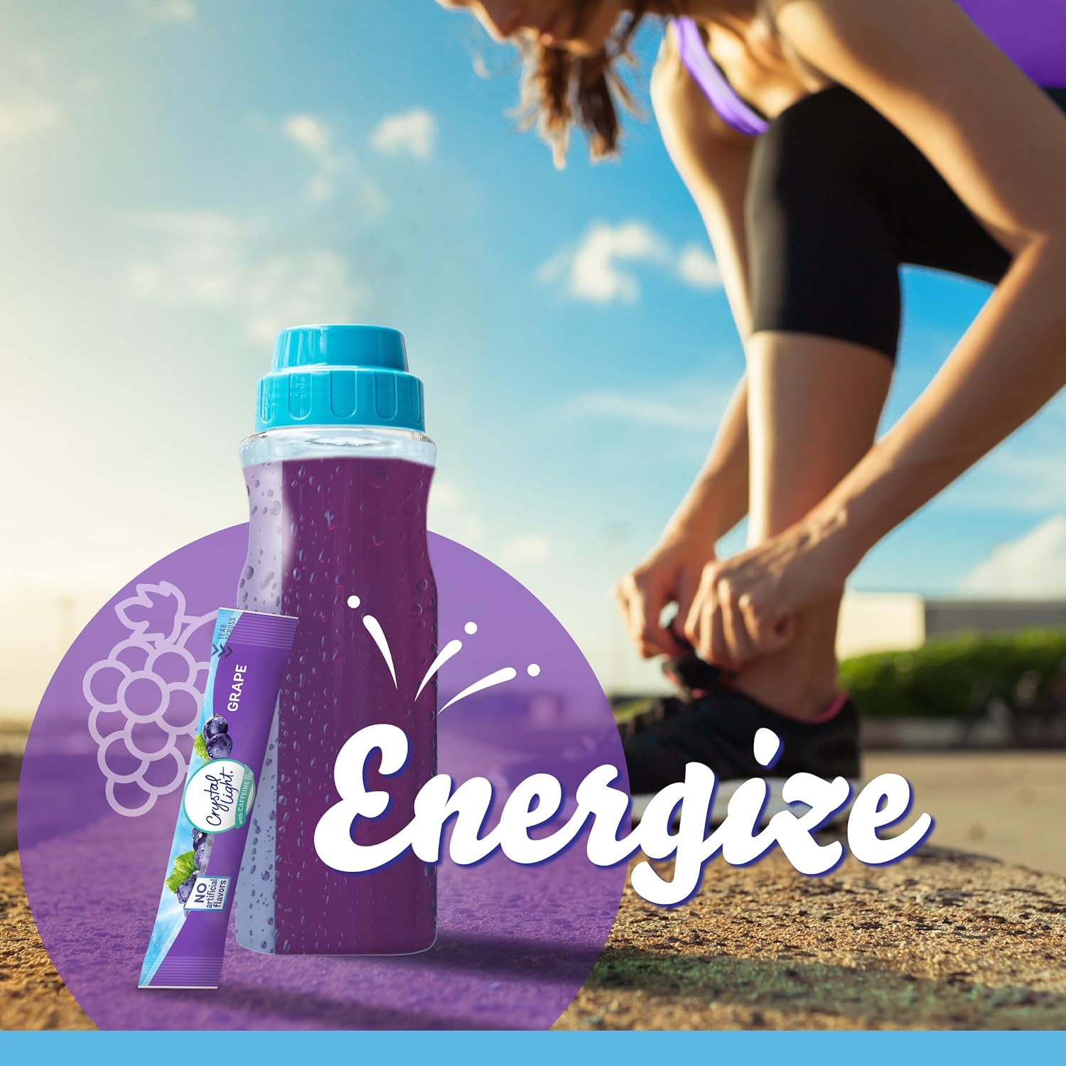 Crystal Light Grape Naturally Flavored Powdered Drink Mix with Caffeine, 120 ct Pack, 4 Boxes of 30 On-the-Go Packets