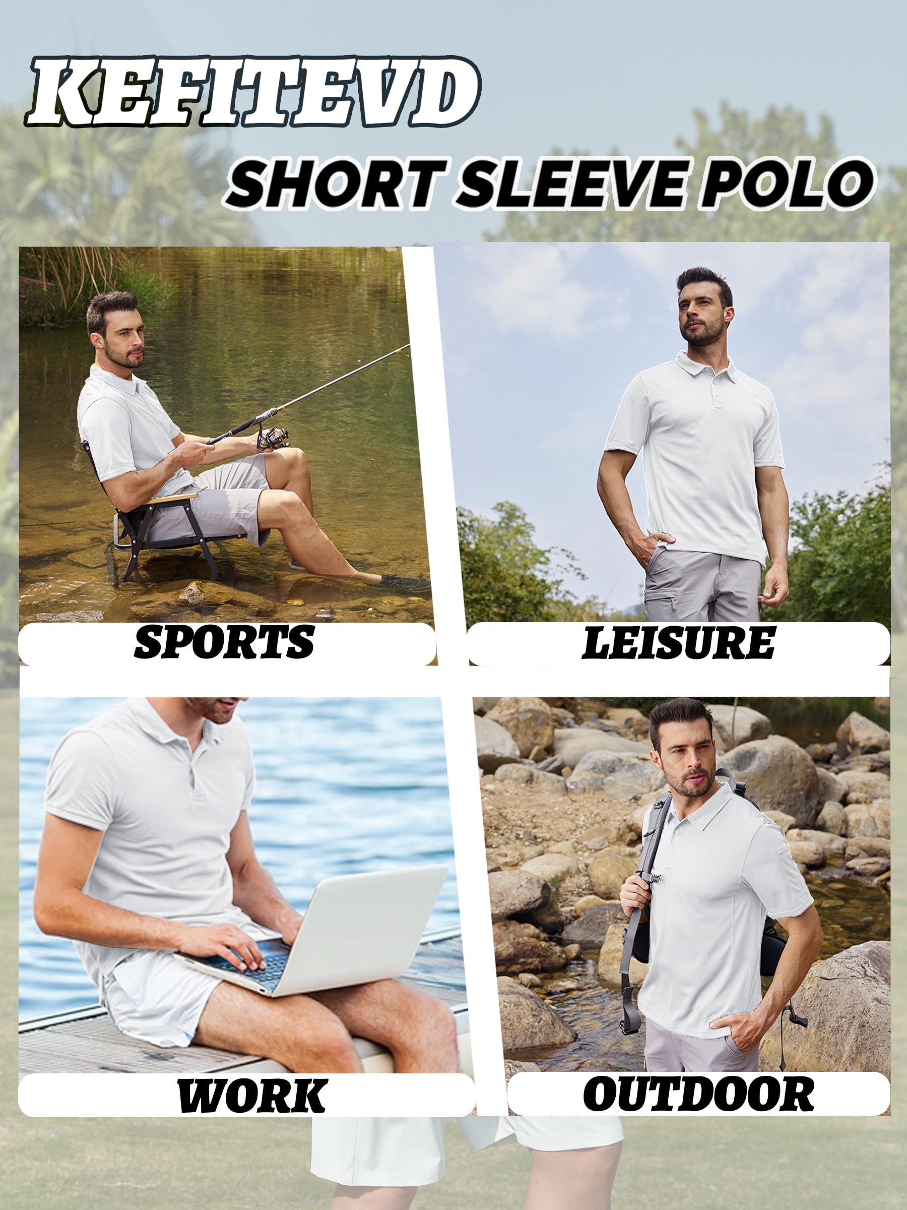 KEFITEVD Polos Transpirables para Hombre al Aire Libre Manga Corta Secado Rápido Camisetas de Camping