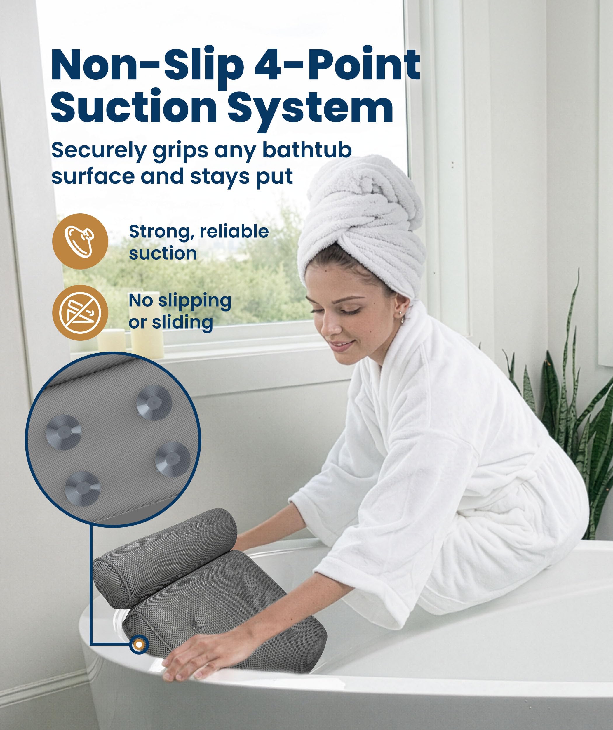 Everlasting Comfort Luxus-Badekissen für die Badewanne mit Kopf & Nackenstütze - Rutschfestes Badewannenkissen mit Saugnäpfen, schnelltrocknendem Meshgewebe, Aufhängehaken, Jacuzzi & Spa-Zubehör, Weiß