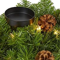 Vista 3 de Nearly Natural Candelabro doble de Navidad artificial de 24 pulgadas con 35 luces blancas cálidas y piñas