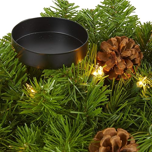 Miniatura 3 de Nearly Natural Candelabro doble de Navidad artificial de 24 pulgadas con 35 luces blancas cálidas y piñas