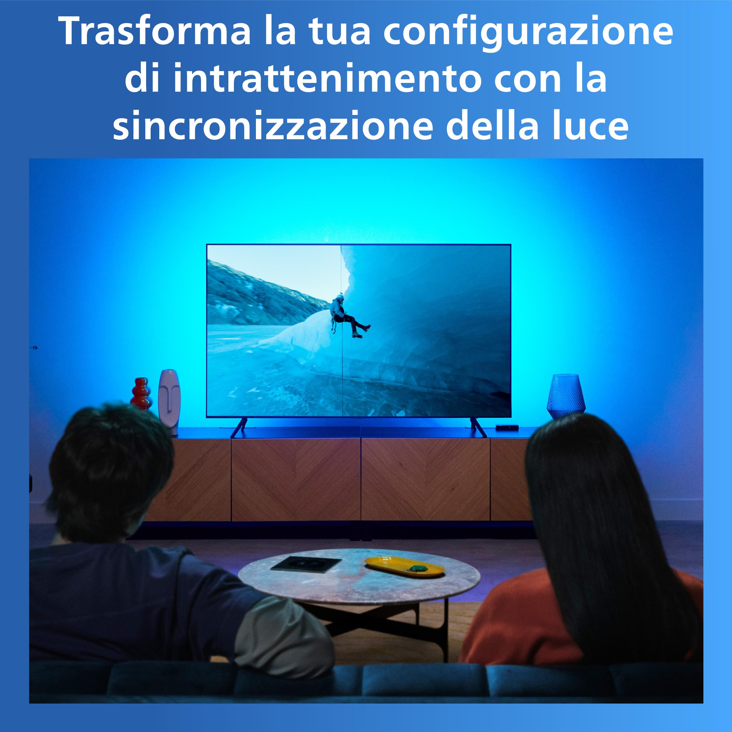 Philips Smart Lighting HDMI Sync Box, Striscia LED RGBIC per TV 55-65" | Luce dietro TV, Dimmerabile, Sincronizzazione con film e musica, HDMI 2.0 4K a 60 Hz, Smart Home, Compatibile con WiZ