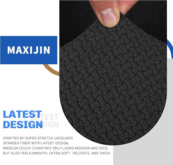 MAXIJIN Creative Jacquard Chair Covers for Living Room, Super Stretch Non Slip Chair Slipcover with Arms Dogs Pet Friendly 1-Piece Elastic Sofa Couch Protector Armchair Cover (1 Seater, Black)