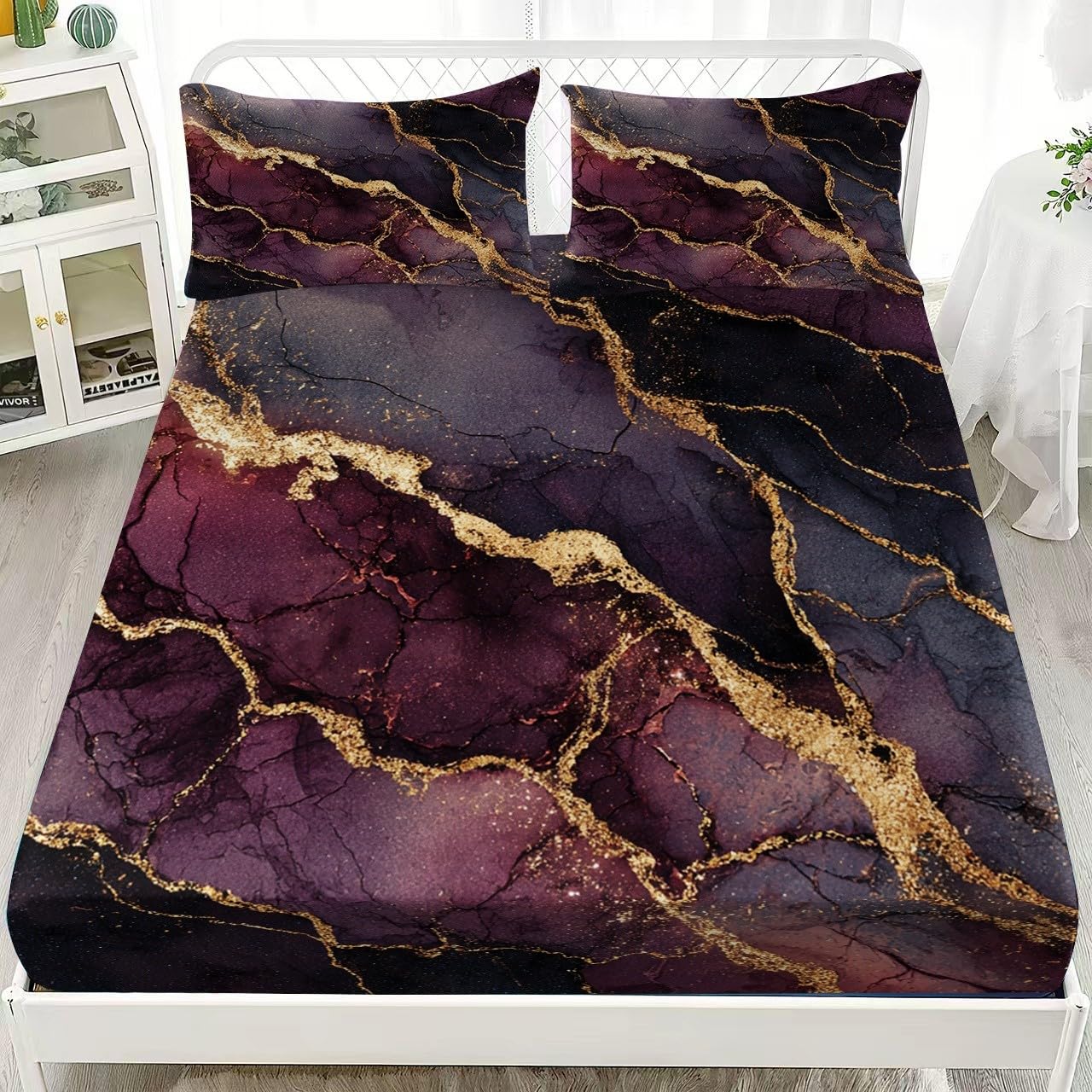 Matrimoniali Lenzuolo Sotto con Angoli 180x200x30cm Viola Scuro
