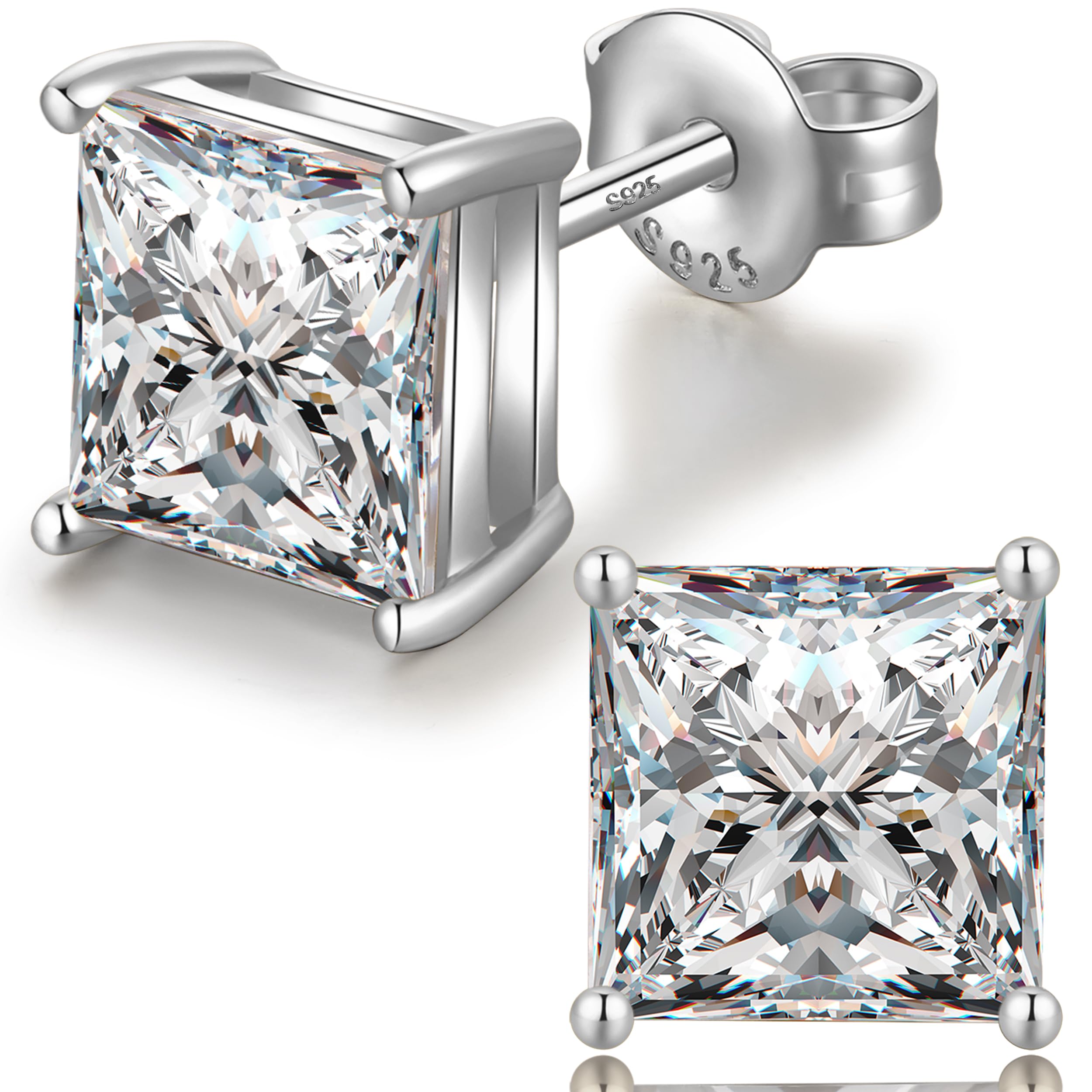 Miaofu Orecchini 18k Oro Bianco Placcata Orecchini 925 Argento Sterlina Zirconi Simulato Diamante Brillanti per Donna Uomo 4-8mm I Orecchini Zirconi Cubica Swarovski Dimensioni 3mm-8mm