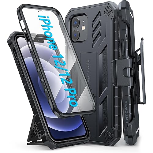 FNTCASE for iPhone 12 Phone Case: iPhone 12 Pro Case with Belt-Clip Holster & Kickstand - Heavy Duty Military Grade Protection Cover Shockproof TPU Phone Shell Durable Rugged Full Protective Phonecase