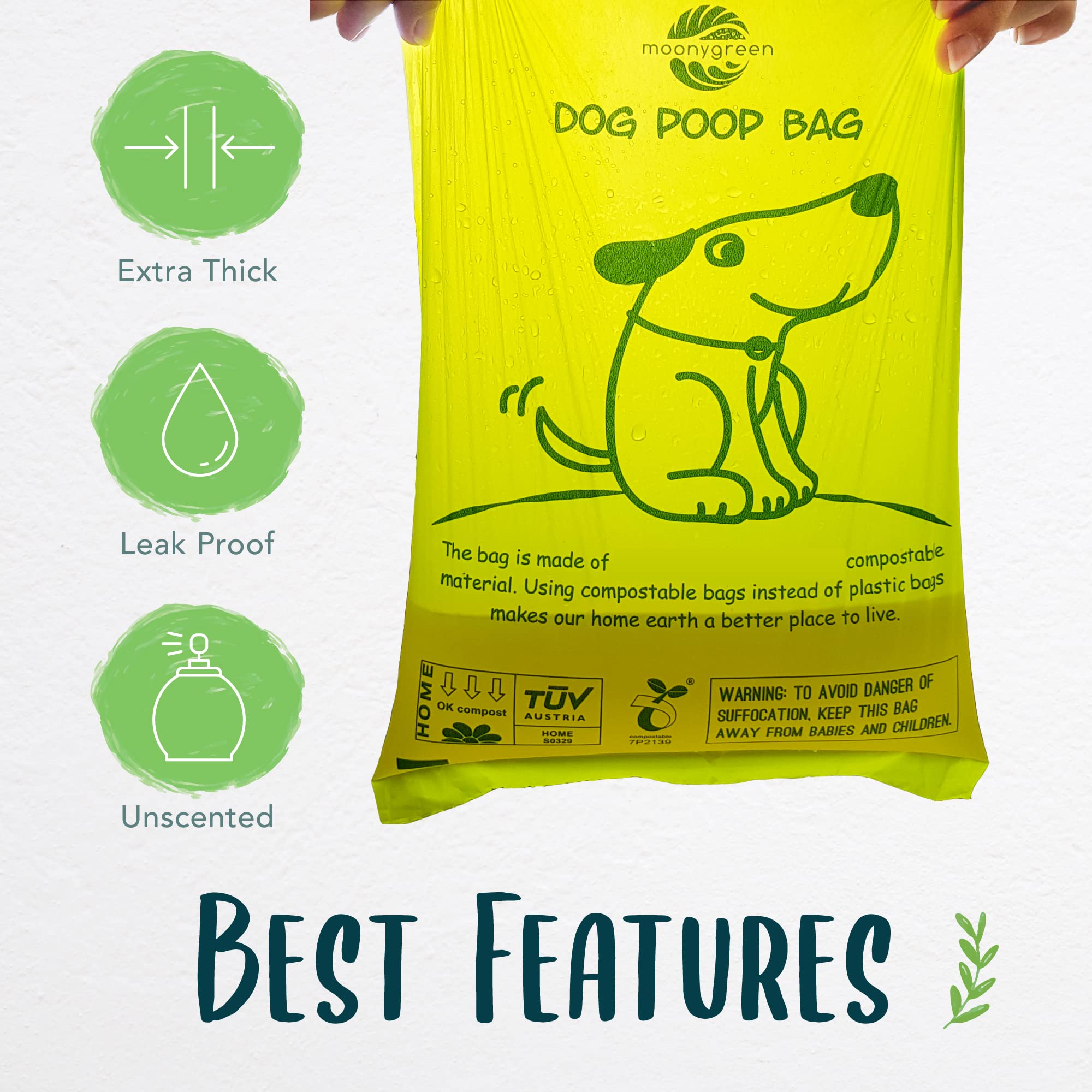 Rollos de bolsas compostables para excrementos de perro, bolsas de repuesto para excrementos de perros, bolsas ecológicas para residuos de mascotas, a base de verduras, sin perfume