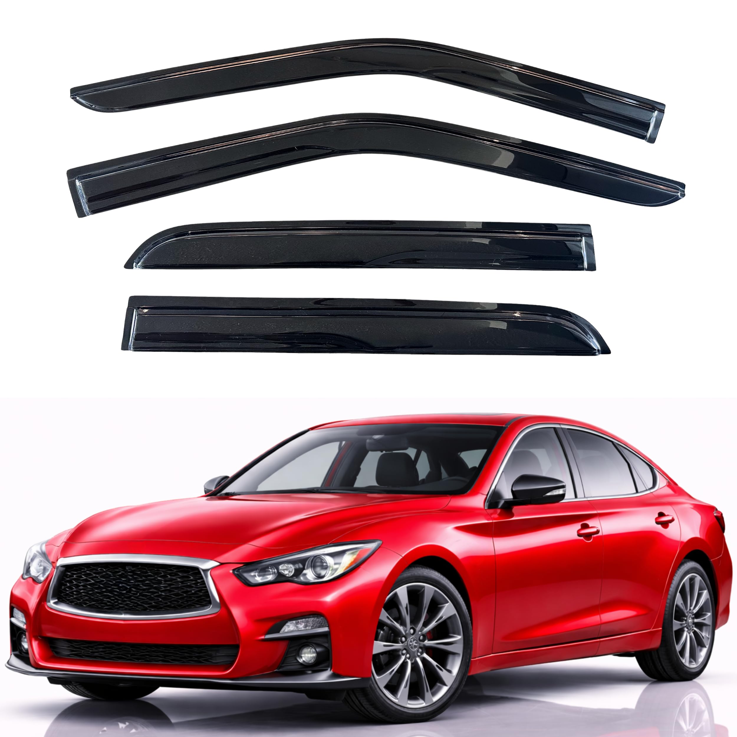 KPY Rain Guards Fit for 2014-2022 Infiniti Q50, Out-Channel Window Visors Vent Wind Deflectors 4PC, Car Accessories for 14-22 Infiniti Q50