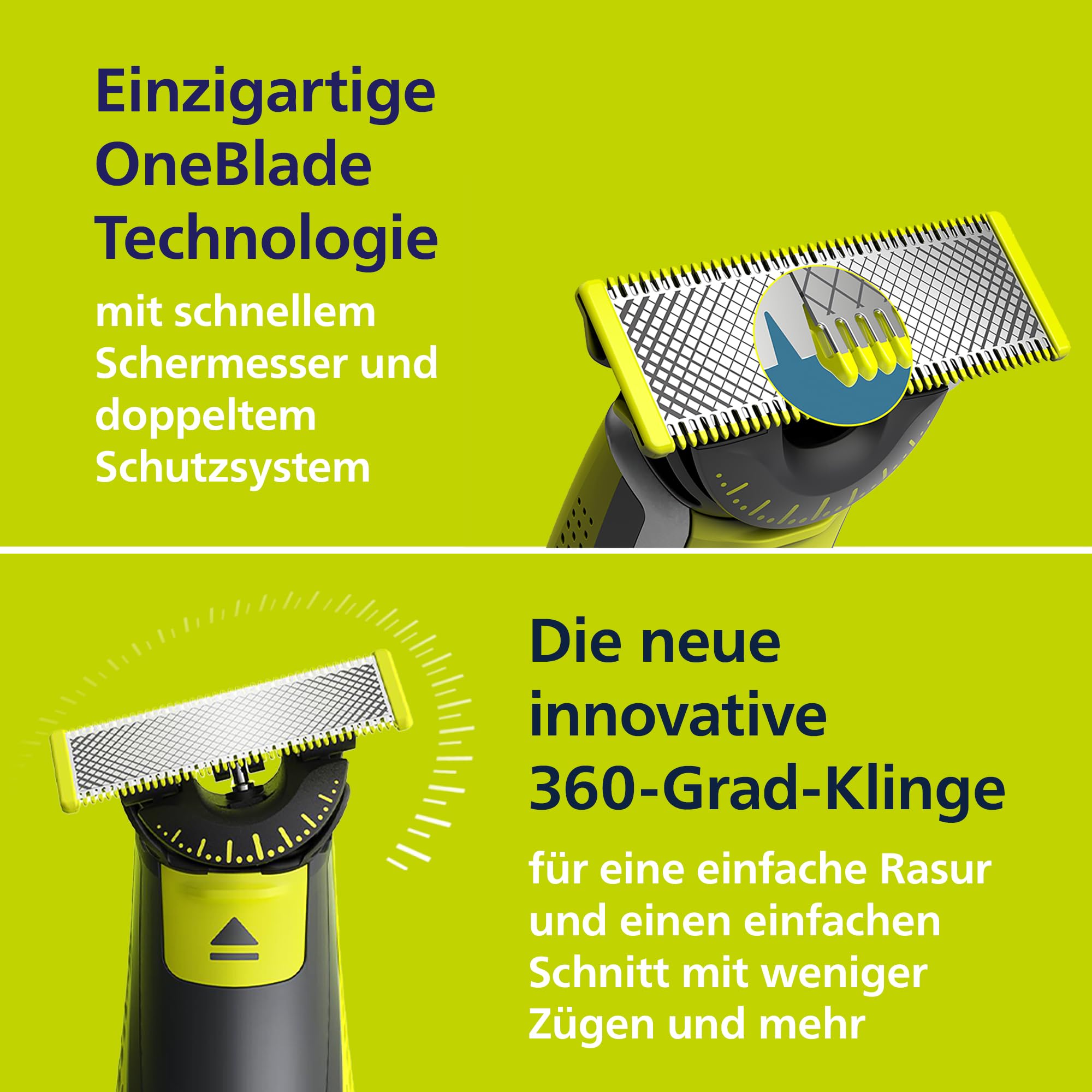 PHILIPS OneBlade 360 Face & Body elektrischer Rasierer Trimmer Bodygroomer 3x 360 Klingen Nass- Trockenrasur QP2824/31