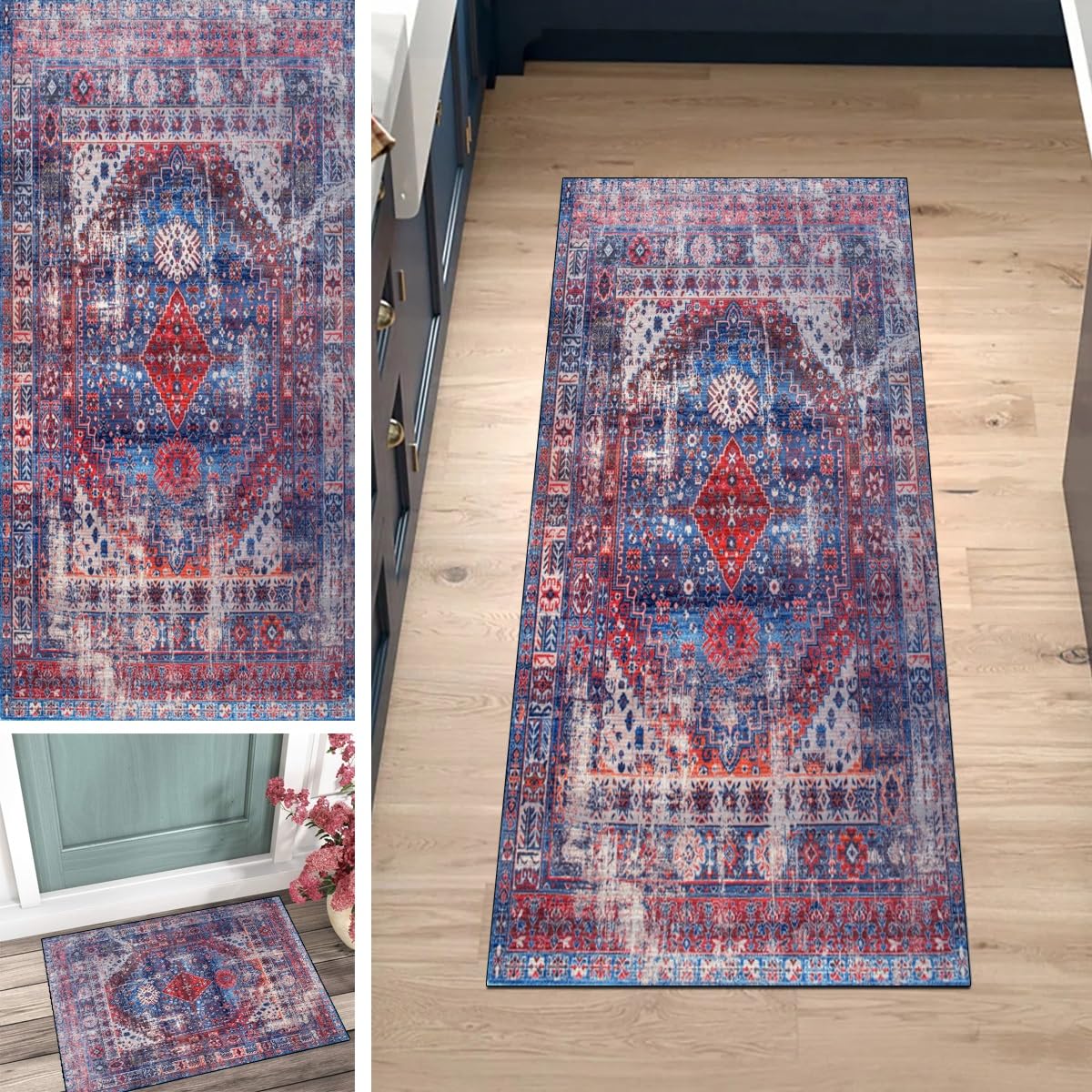 Alfombra de pasillo antideslizante y lavable en color lila vintage de 120 x 140 cm