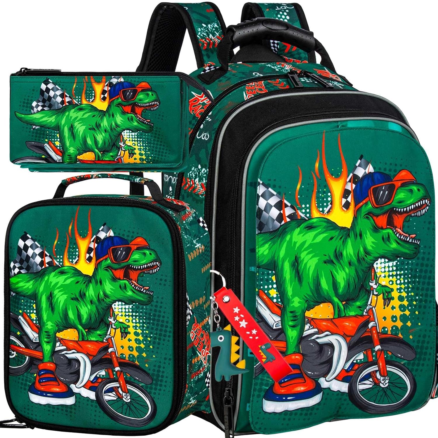 UFNDC 3PCS Boys Dinosaur Backpack, Kids Bookbag With Lunch Box, Water Resistant School Bag For Elementary Preschool Toddler