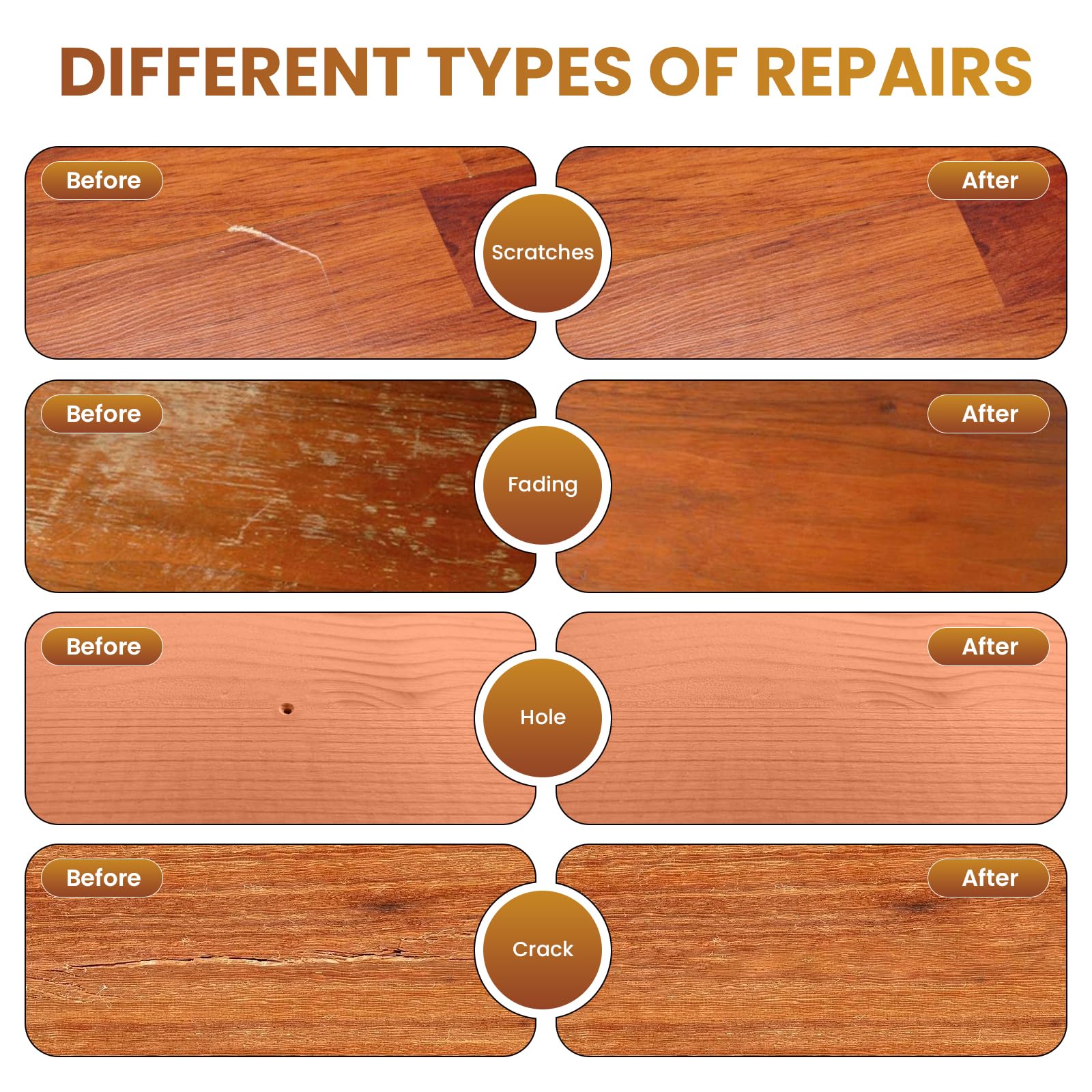 AOOWU Kit di Riparazione di Mobili, 12 Colori Set di Riparazione in Laminato, Kit di Riparazione per Legno, Stucco per Legno Riparare Eventuali Graffi, Crepe, Fori per Pavimenti, Tavoli, Porte