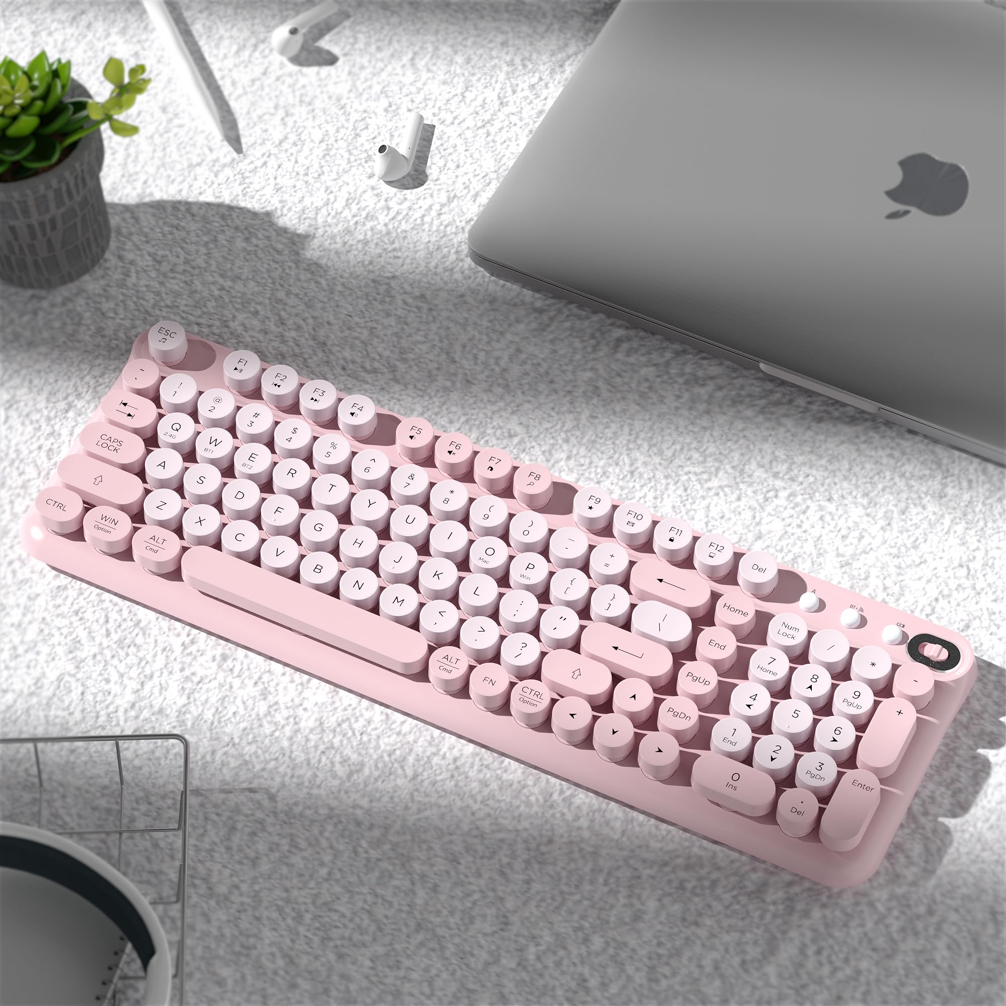 Links9+ Teclado Bluetooth inalámbrico, receptor de 2.4 GHz (rosa) | Batería de larga duración, 2.4G y teclado Bluetooth de modo dual compatible con Windows, macOS, iPad, PC, portátil, tableta