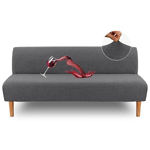 H VERSAILTEX 100 Waterproof Armless Futon Cover Armless Sofa Cover Stretch Jacquard Couch Cover for Futon Dual Waterproof