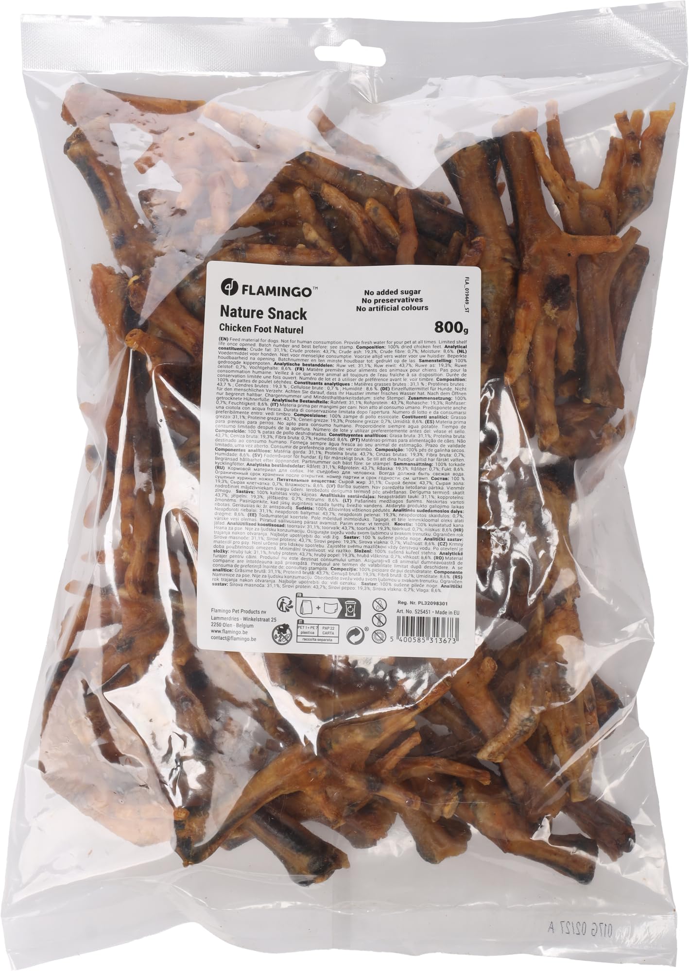 snack per cani - bastoncini per cani - zampa di pollo 800g - snack naturale croccante - senza glutine - senza additivi - prodotto in Europa