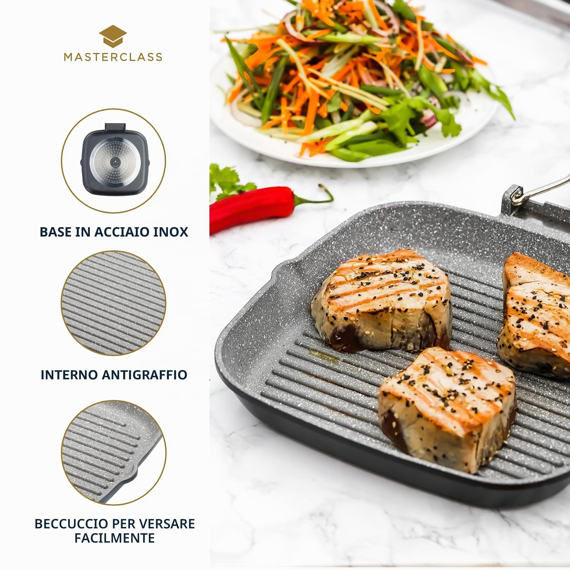 MasterClass Padella antiaderente a induzione con manico pieghevole, 24 cm (9,5")
