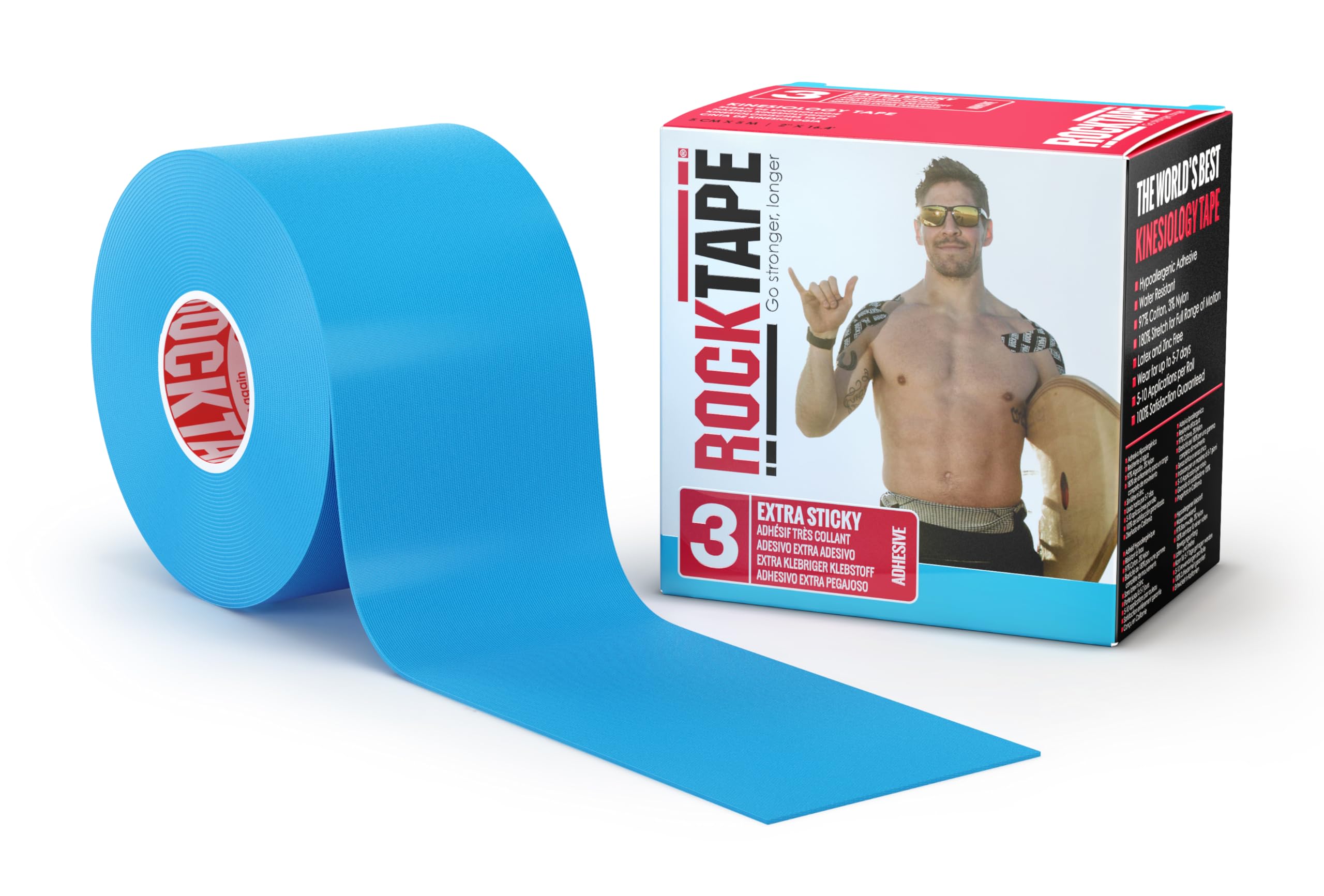 RockTape Unisex H2O Kinesiology Tape (5cm x 5m Roll), Elastic Therapeutic Sports Tape, Waterproof Physio Tape for Shoulder, Ankle, Elbow, Wrist, Shin Splints & Knee Support, Blue