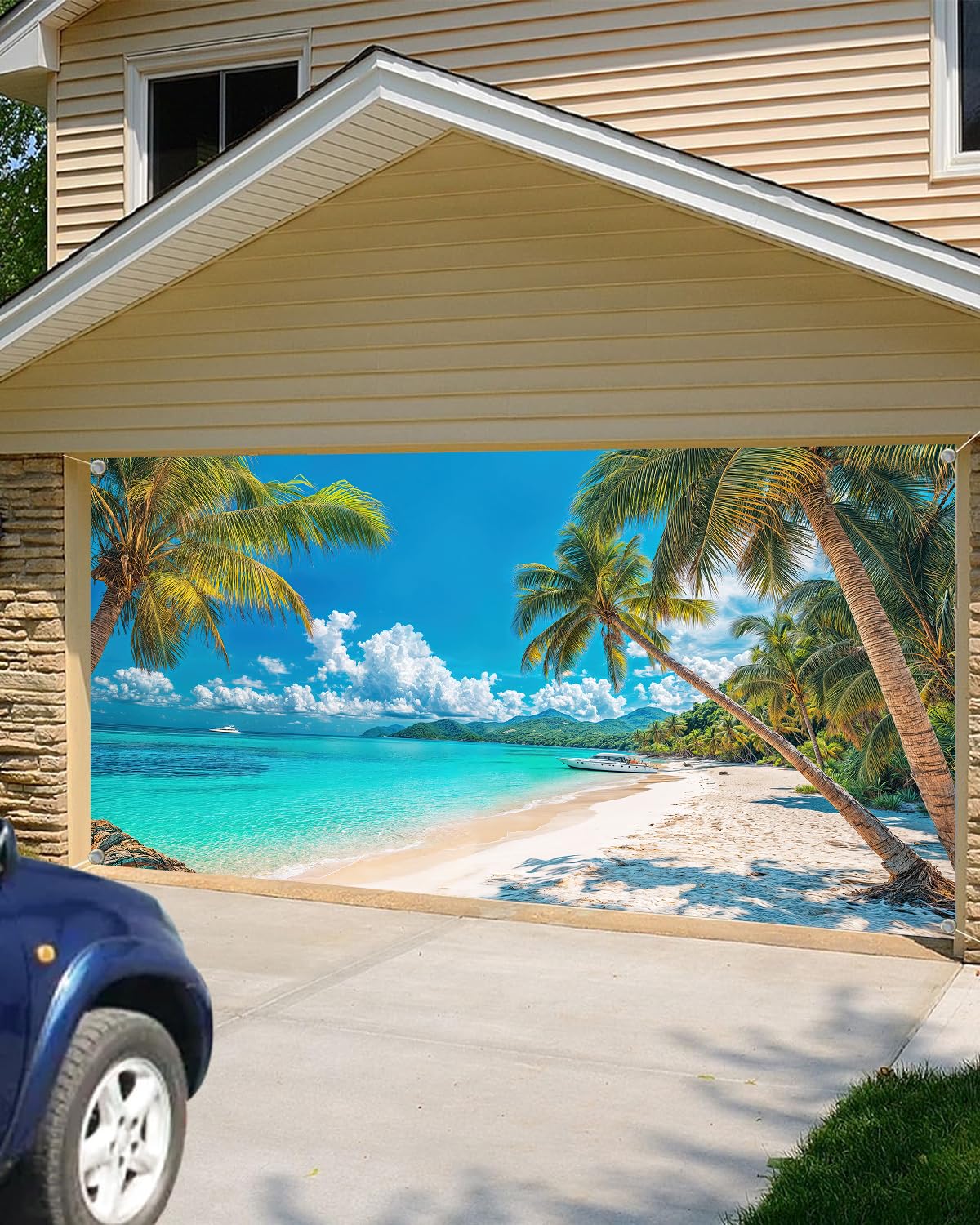 ☆ Creative Garage　SeaSide Amazon.com : 16X7FT Tropical Beach Garage Door Cover Decoration