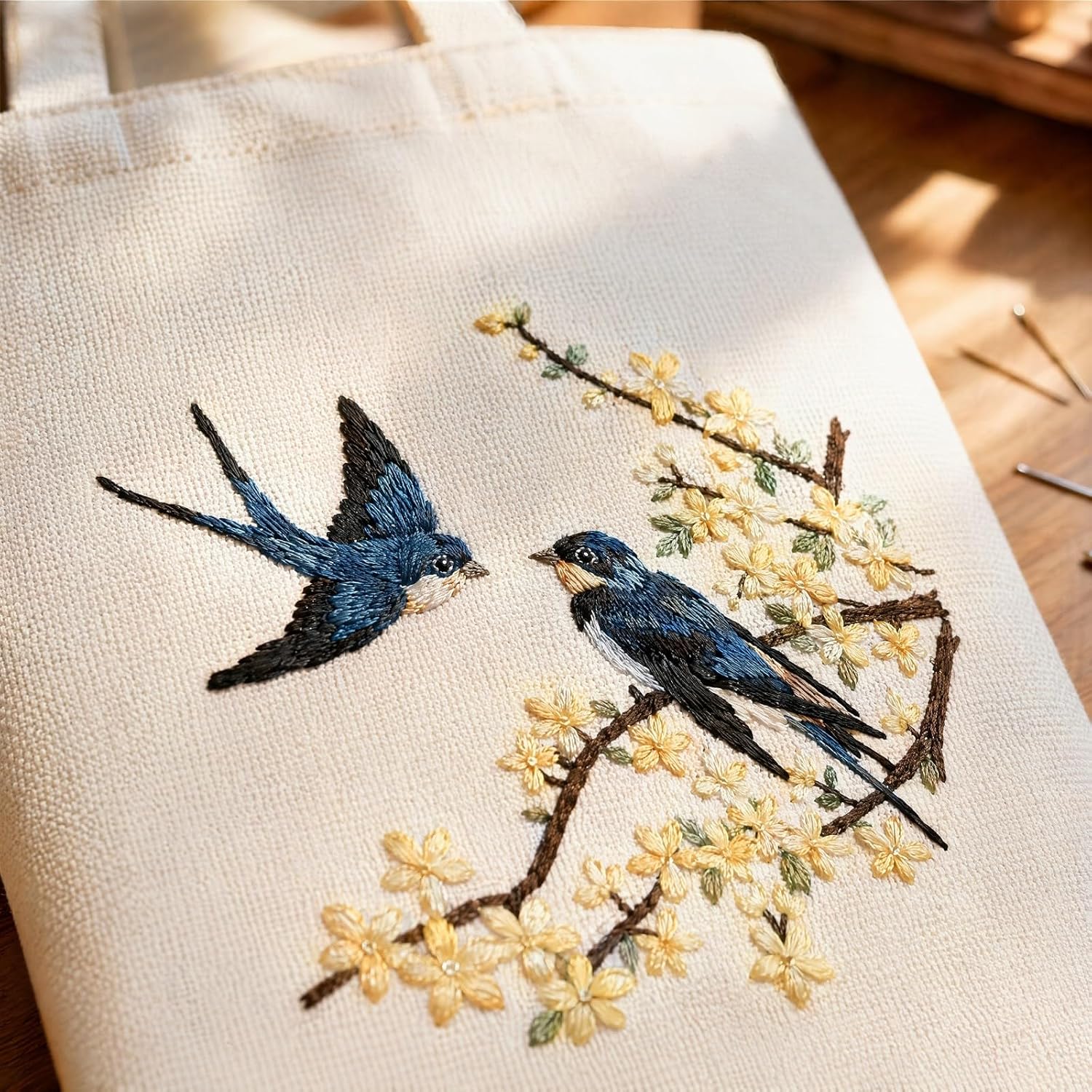 QIZUOLIFE DIY Embroidery Kit Swallow Pattern Tote Bag image 2