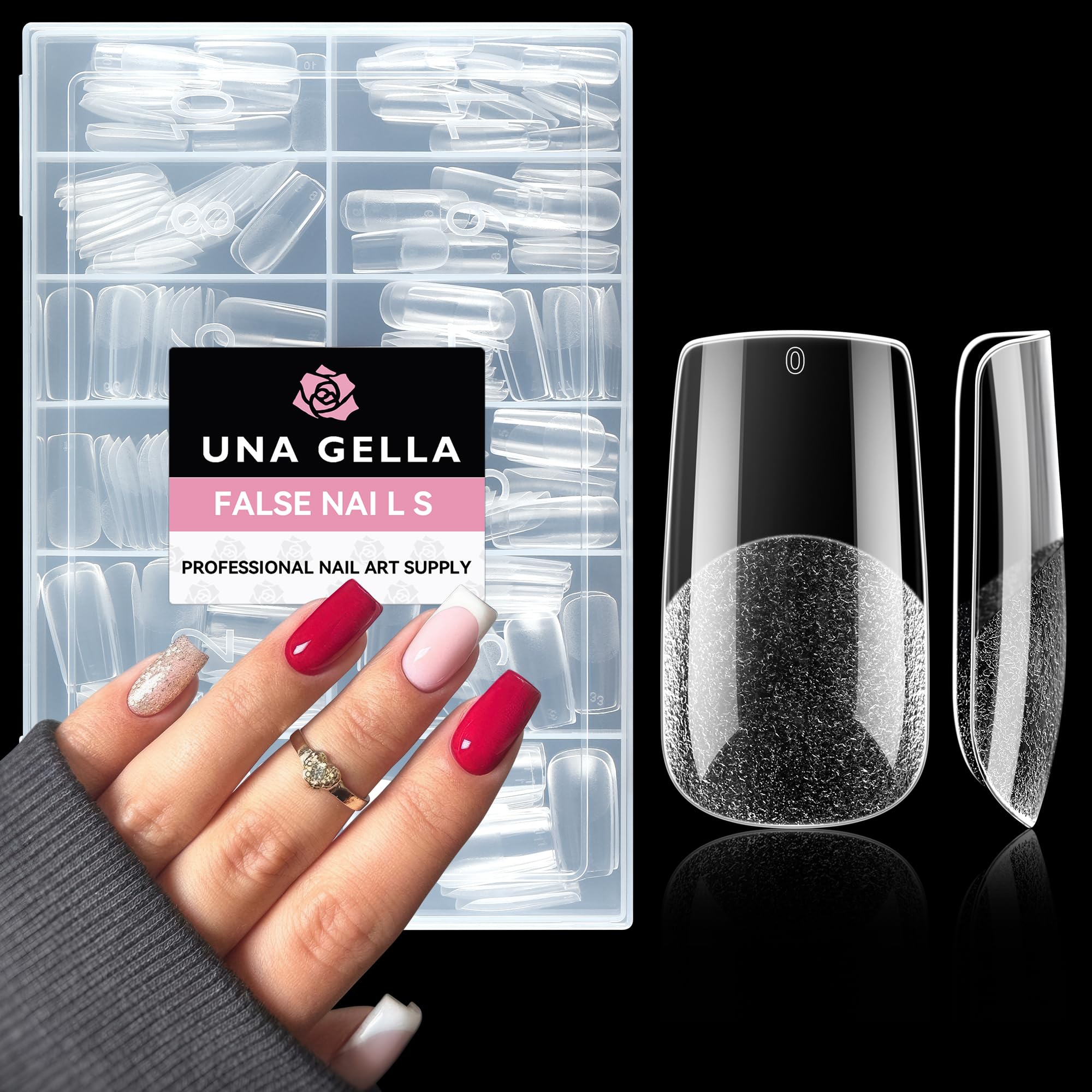 UNA GELLA Medium Square Nail Tips: 216pcs Square Press on Nails Pre-shape Clear Nails Tips for Full Cover Acrylic French False Nails For Nail Extension, Home DIY Nail Salon 12 Sizes False Tips