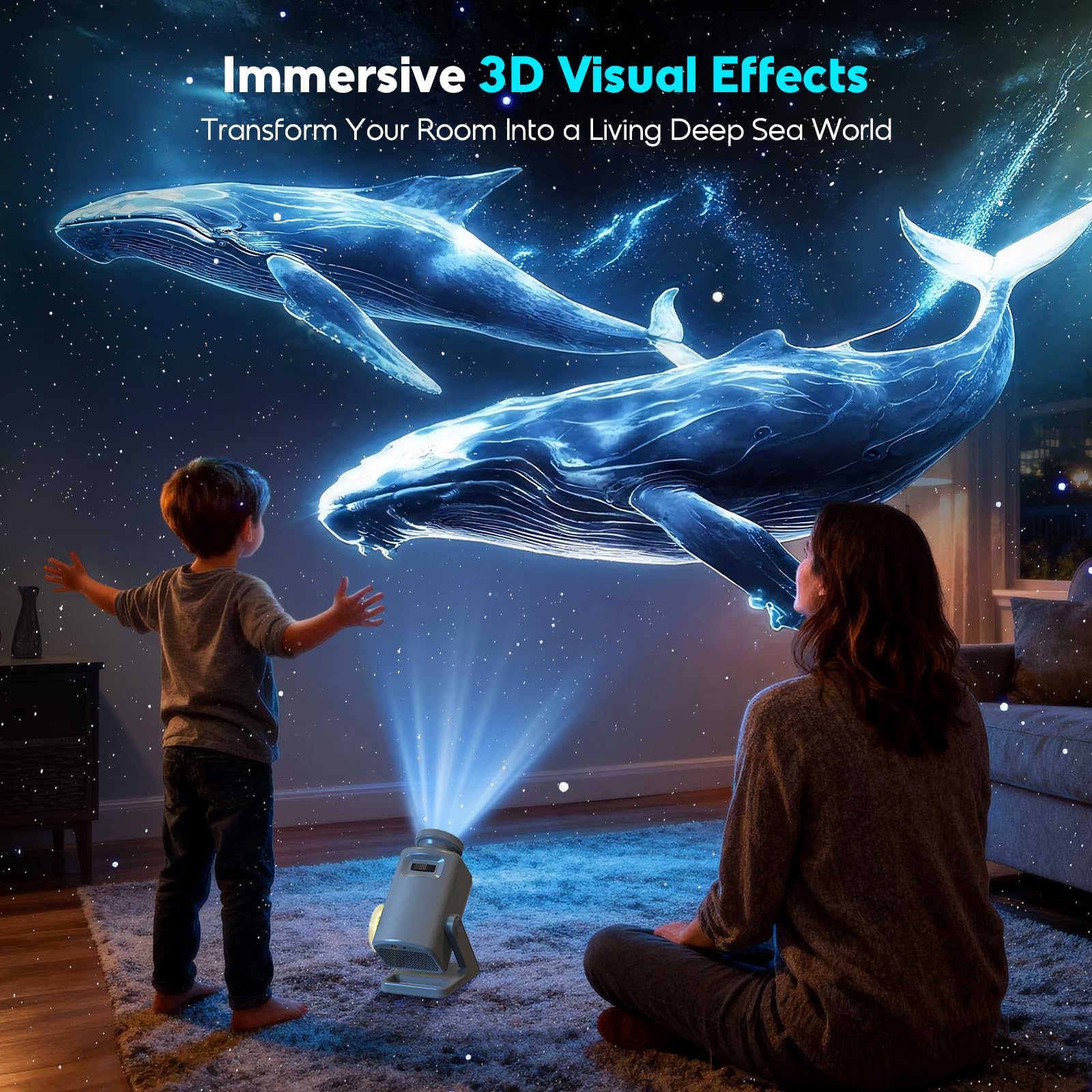 anysun Sternenhimmel Projektor 3D mit 60 Themen, Bluetooth Lautsprecher, Fernbedienung, LED Nachtlicht, Aurora Nebel Deckenprojektor für Kinder, Erwachsene, Schlafzimmer, Party, Geschenk