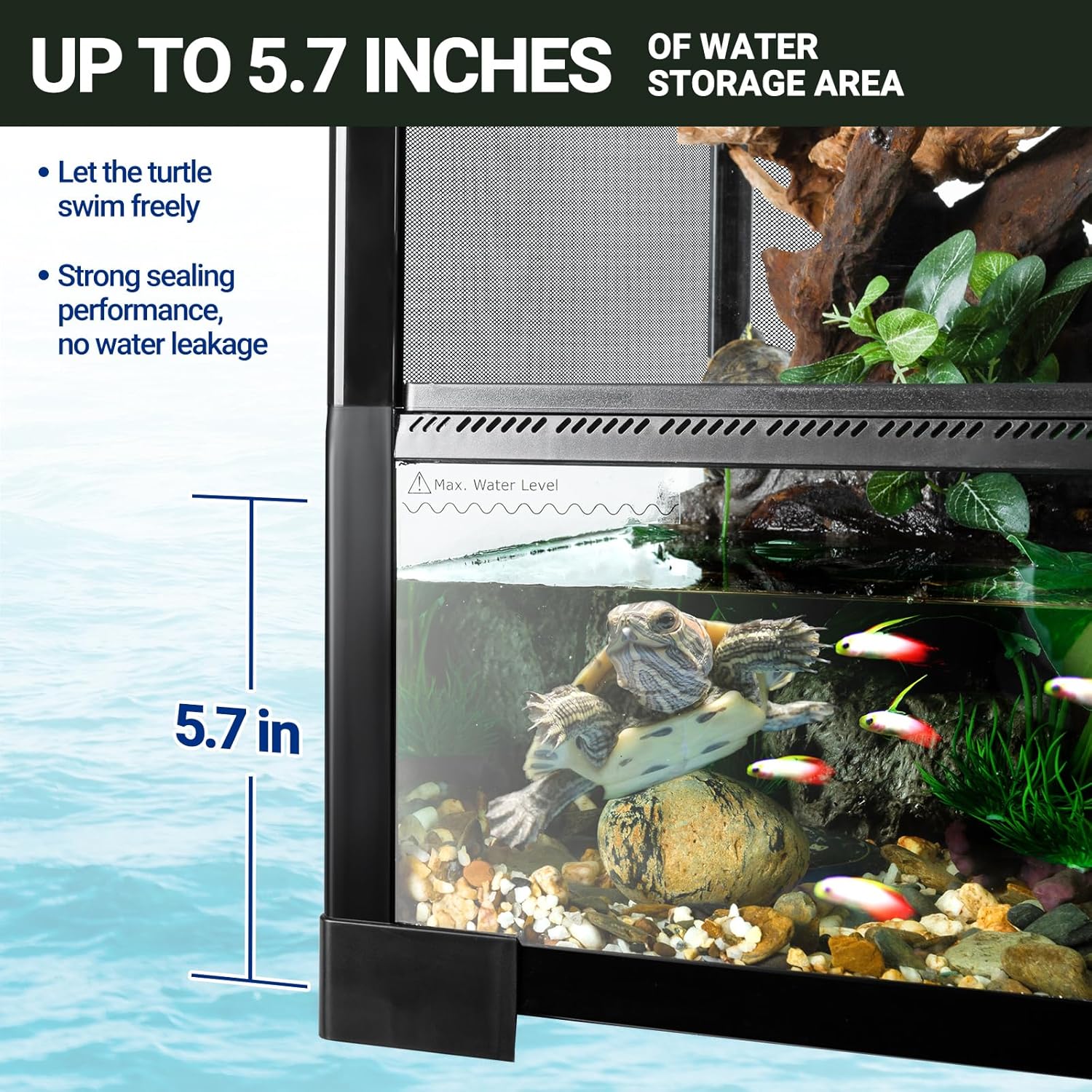 REPTI ZOO 100 Gallon Extra Tall Large Reptile Tank, 36x18x36 Vertical Reptile Terrarium, Chameleon Cage with Screen Ventilation, Water-Land Turtle Tortoise Aqua Terrarium with Drainage Pipe