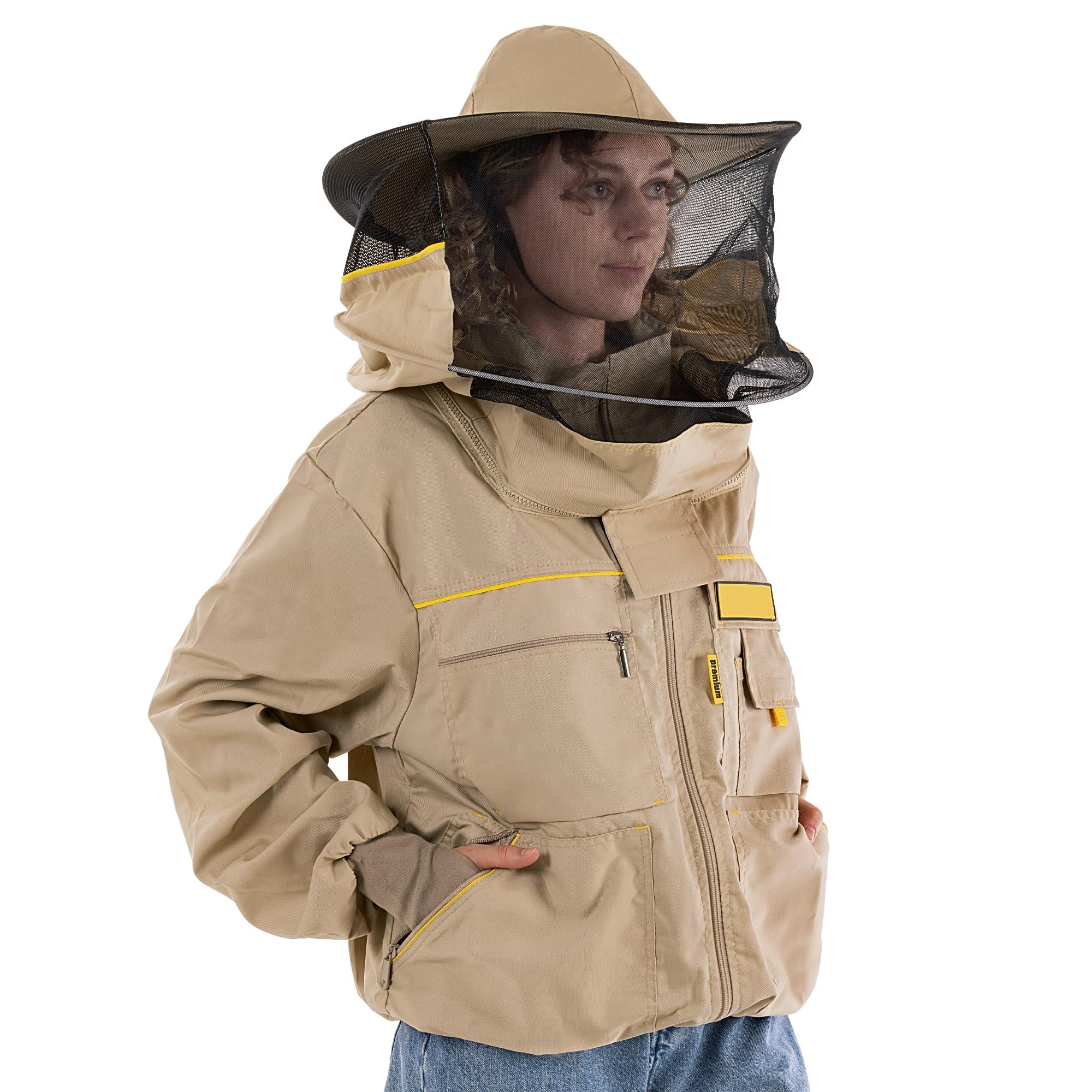 KADAX Imkerjacke mit Hut, Größe M, Imkerbluse aus Polyester und Baumwolle, Imker Jacke mit abnehmbarem Imkerhut und Schleier, Imkeranzug mit Reißverschluss