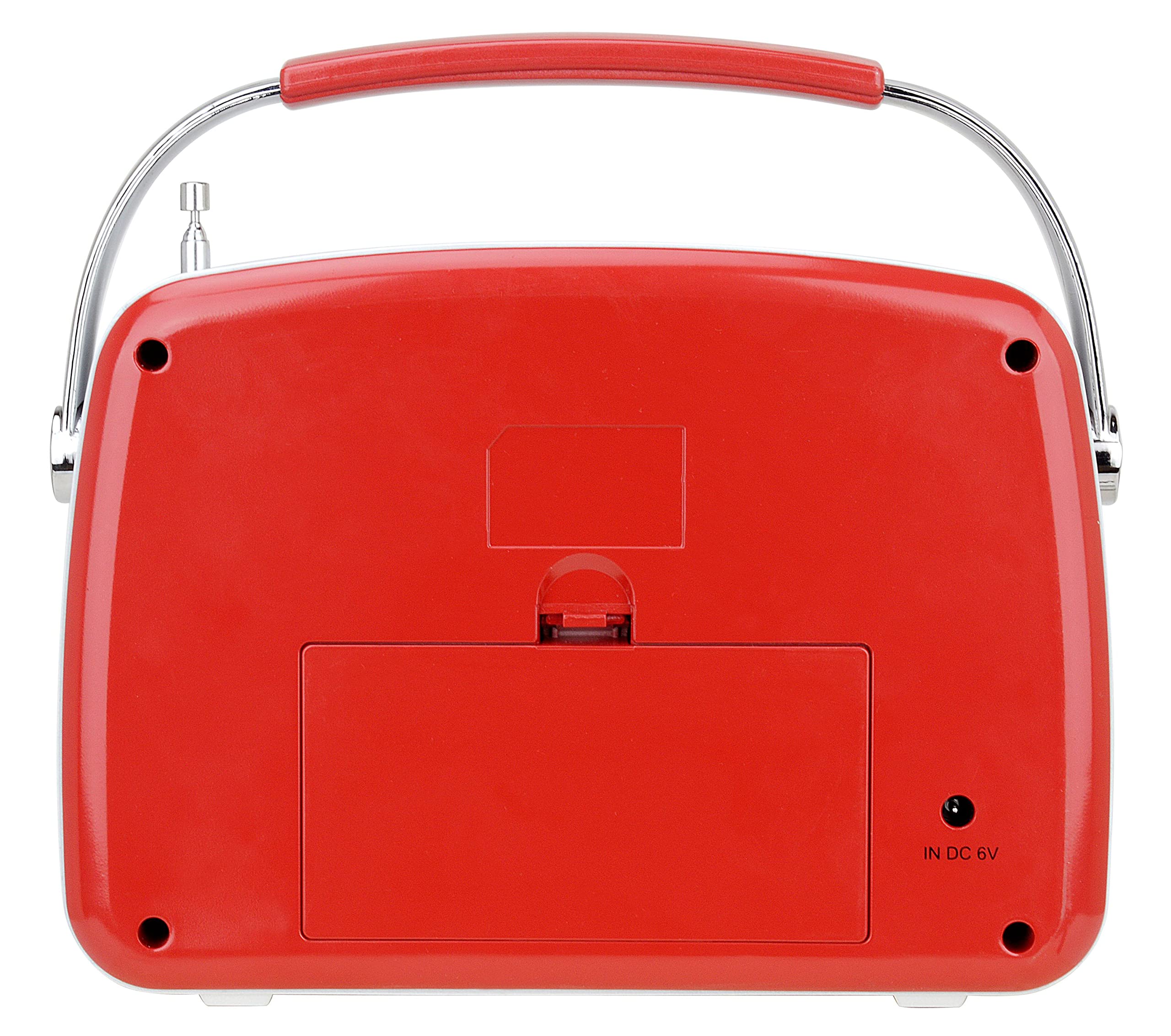 AKAI Radio portátil con diseño retro rojo - FM/AM, AUX, USB, tarjeta SD, MP3, conector para auriculares, antena telescópica