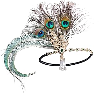 Tongcloud 1920s Flapper Feather Headband Roaring 20s Gatsby Headpiece Women's 1920s Headband Flapper Feather Headpiece