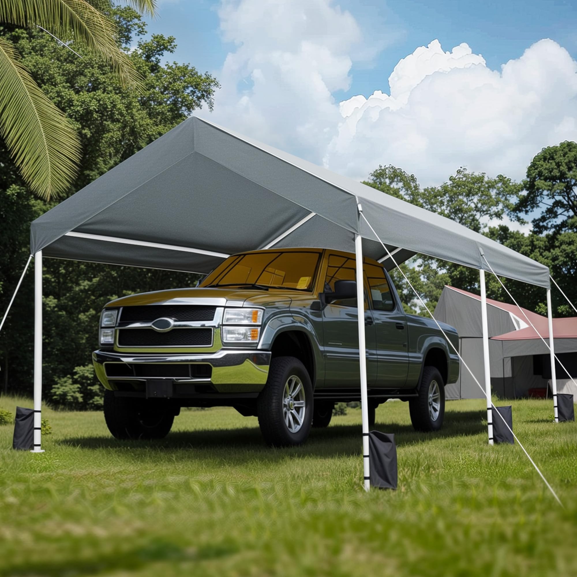 Carport 3x6 m Zeltgarage Carport mit Dach, UV-beständig wasserdicht Garagenzelt Unterstand Lagerzelt Weidezelt Garagenüberdachung für Auto, SUV, LKW, Boot, Auto Garage Zelt für Garten Party