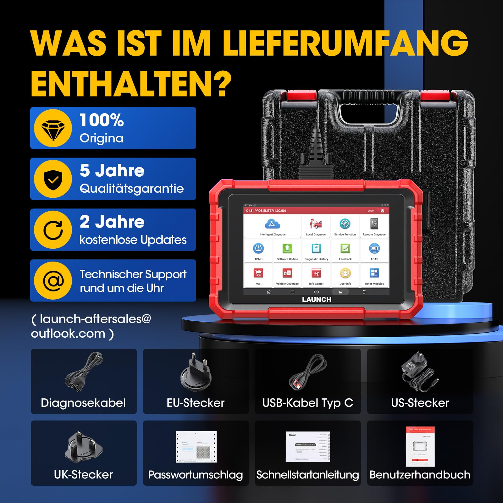 LAUNCH X431 PROS Elite OBD2 Diagnosegerät Auto, ECU-Codierung, Bidirektionales Vollsystem Diagnose Scanner, 45+ Dienst, CANFD&DOIP, FCA, Schlüsselprogramm, 2 Jahre Update