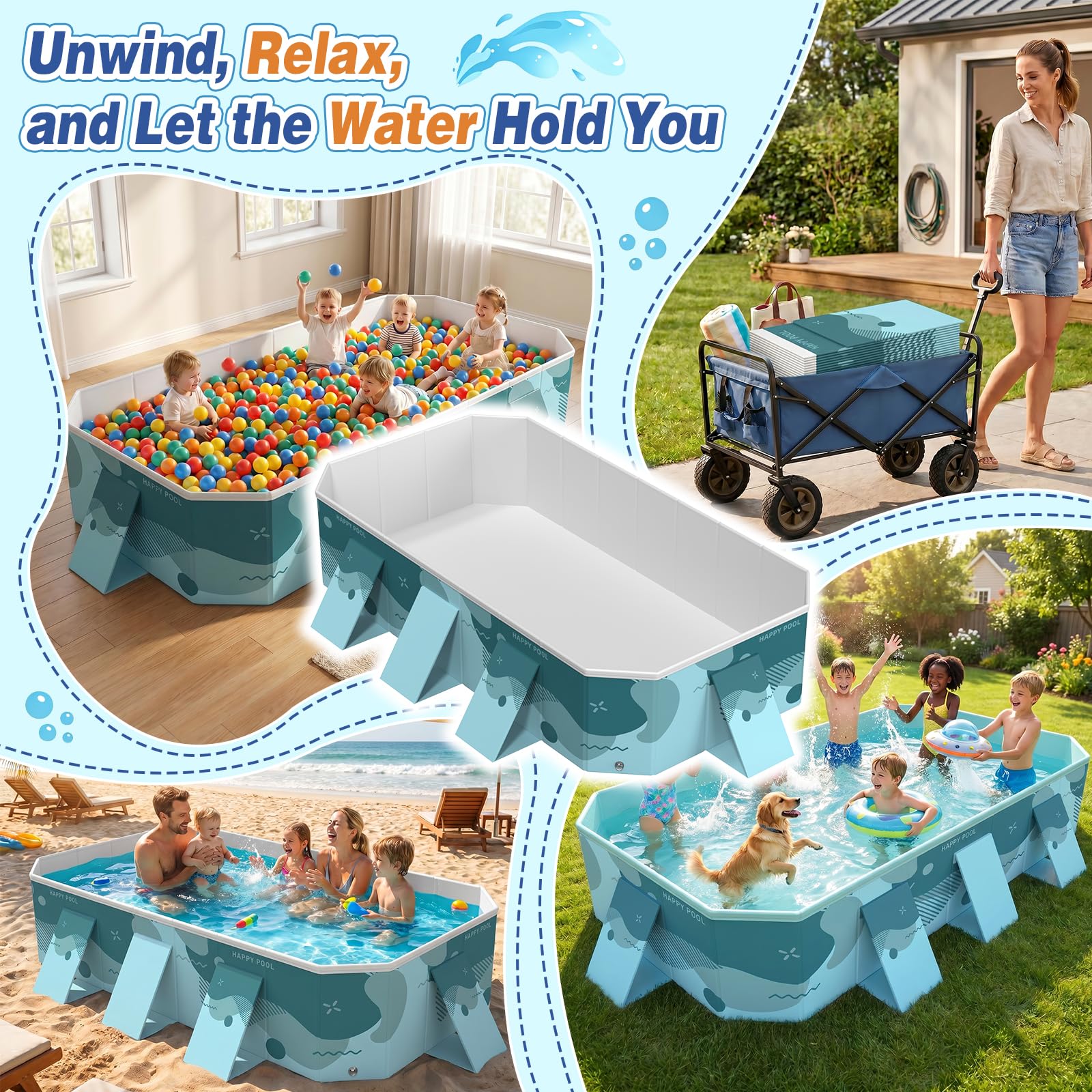 Piscina Plegable para Adultos y niños, Piscina del Lado Duro no Inflable, Piscina portátil de Gran Capacidad sobre el Suelo para el Patio Interior al Aire Libre y el jardín