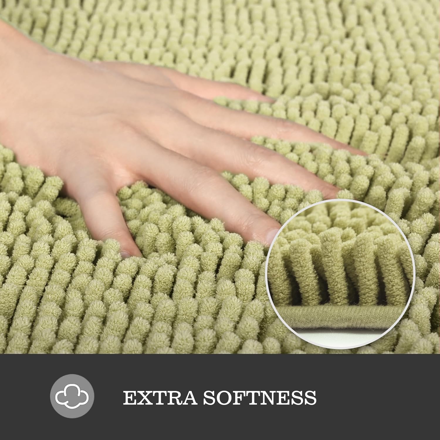 Yeaban Sage Green Bathroom Rugs – Thick Chenille Bath Mats | Absorbent and Washable Bath Rug Non-Slip, Plush and Soft Rugs for Bathroom, Kitchen, Shower, Sink - 17" x 24" - Image 2