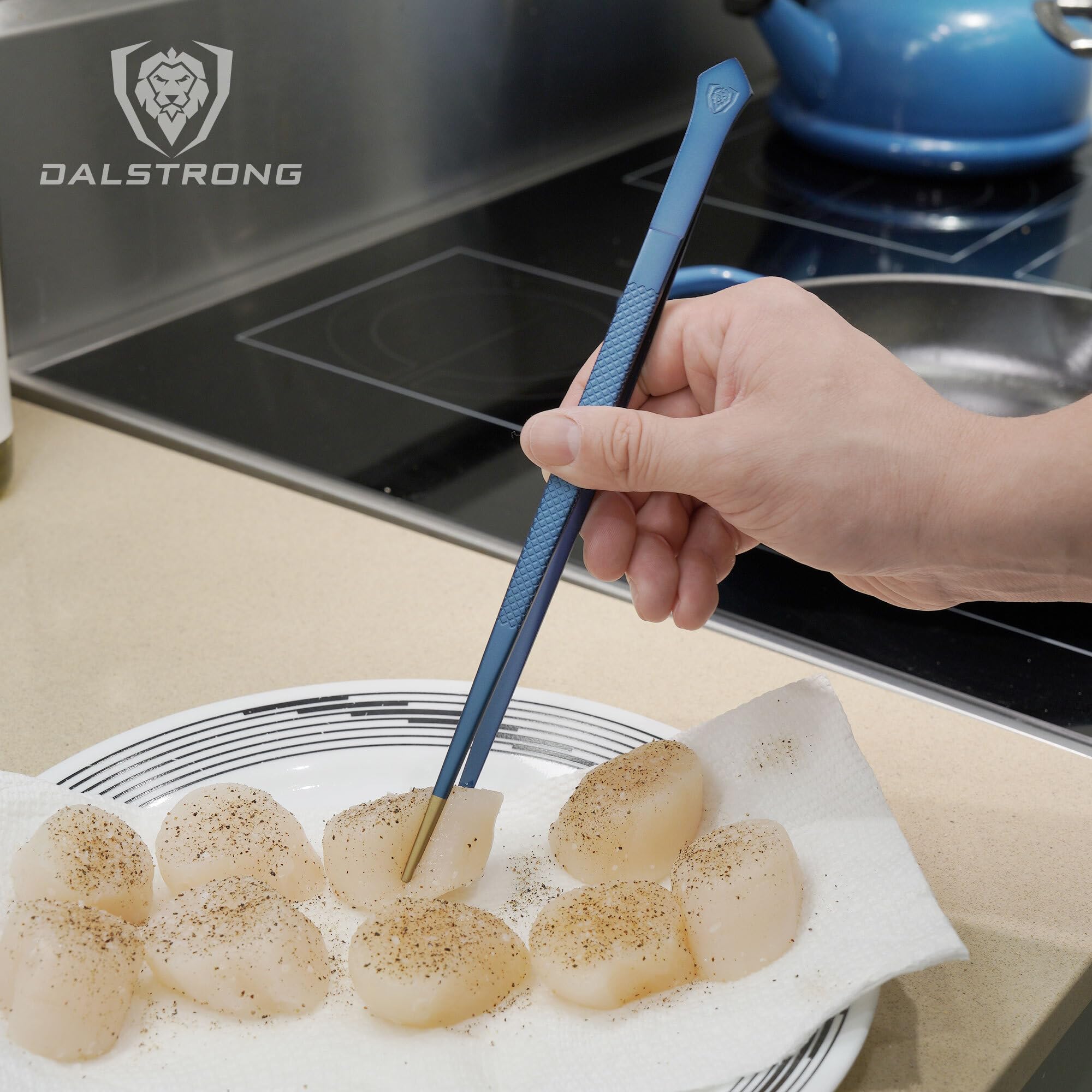 DALSTRONG Chef Pinzette, professionelle Küchenzange, 25,4 cm, hochpräzise Pinzette zum Kochen, Edelstahl, blau mit Titanbeschichtung, Grill, Beschichtung, vielseitig einsetzbar