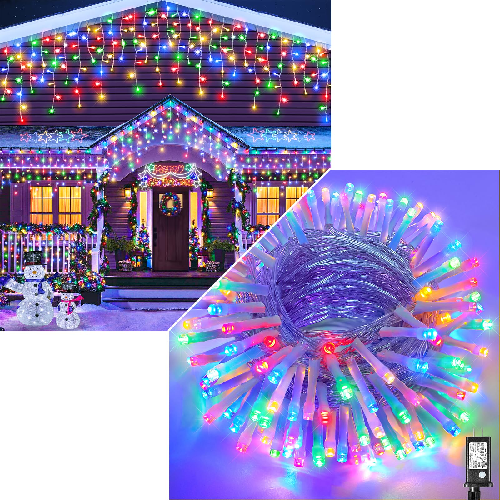 Vivideal33 FT 100 LED String Lights & 132 FT 1280 LED Icicle Lights Outdoor, Multicolor