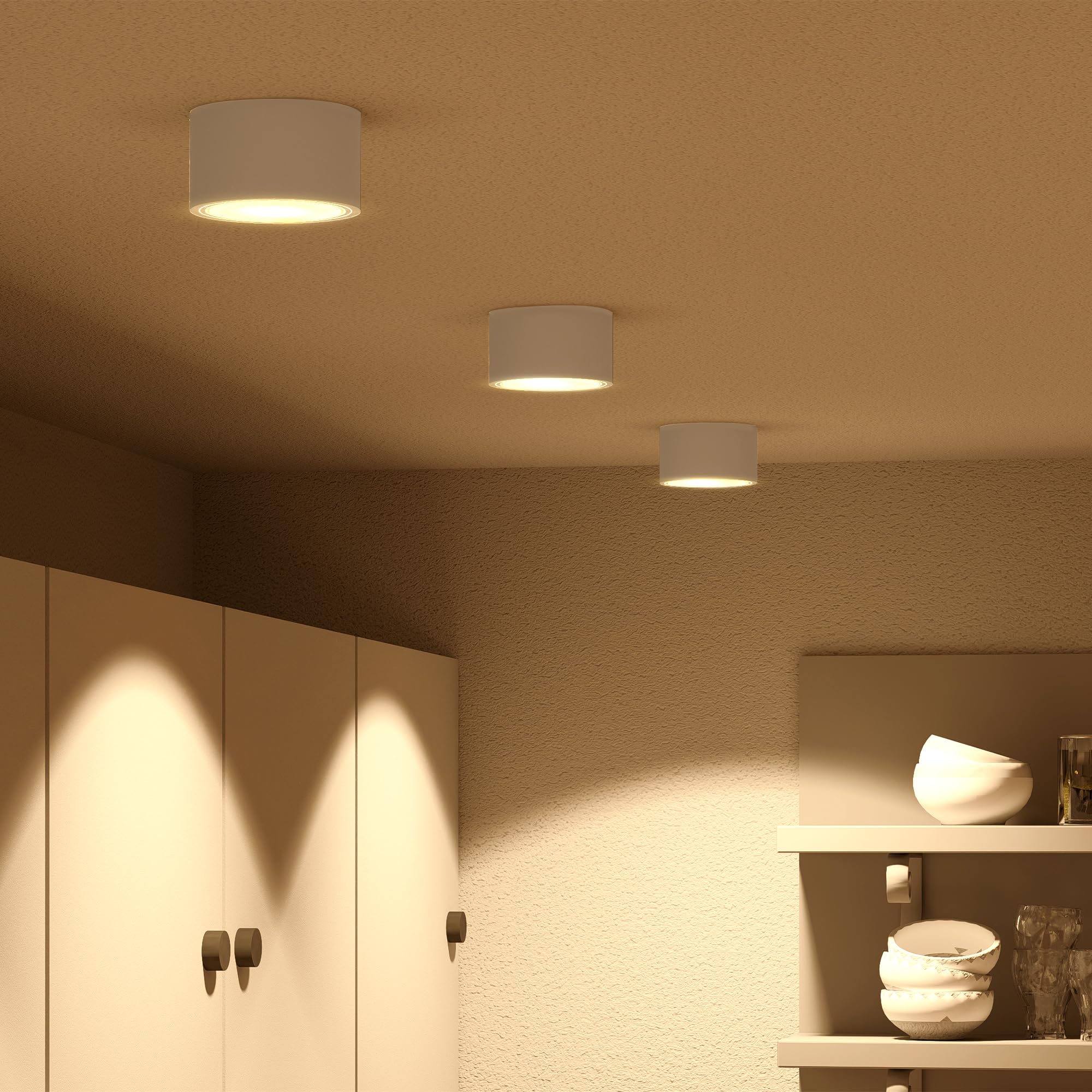SSC-LUXon 4 Stück CELI-X Aufbauleuchte LED flach mit schöner Lichtfläche - LED GX53 warmweiß 3W 230V - Decken Aufbauspot weiß rund