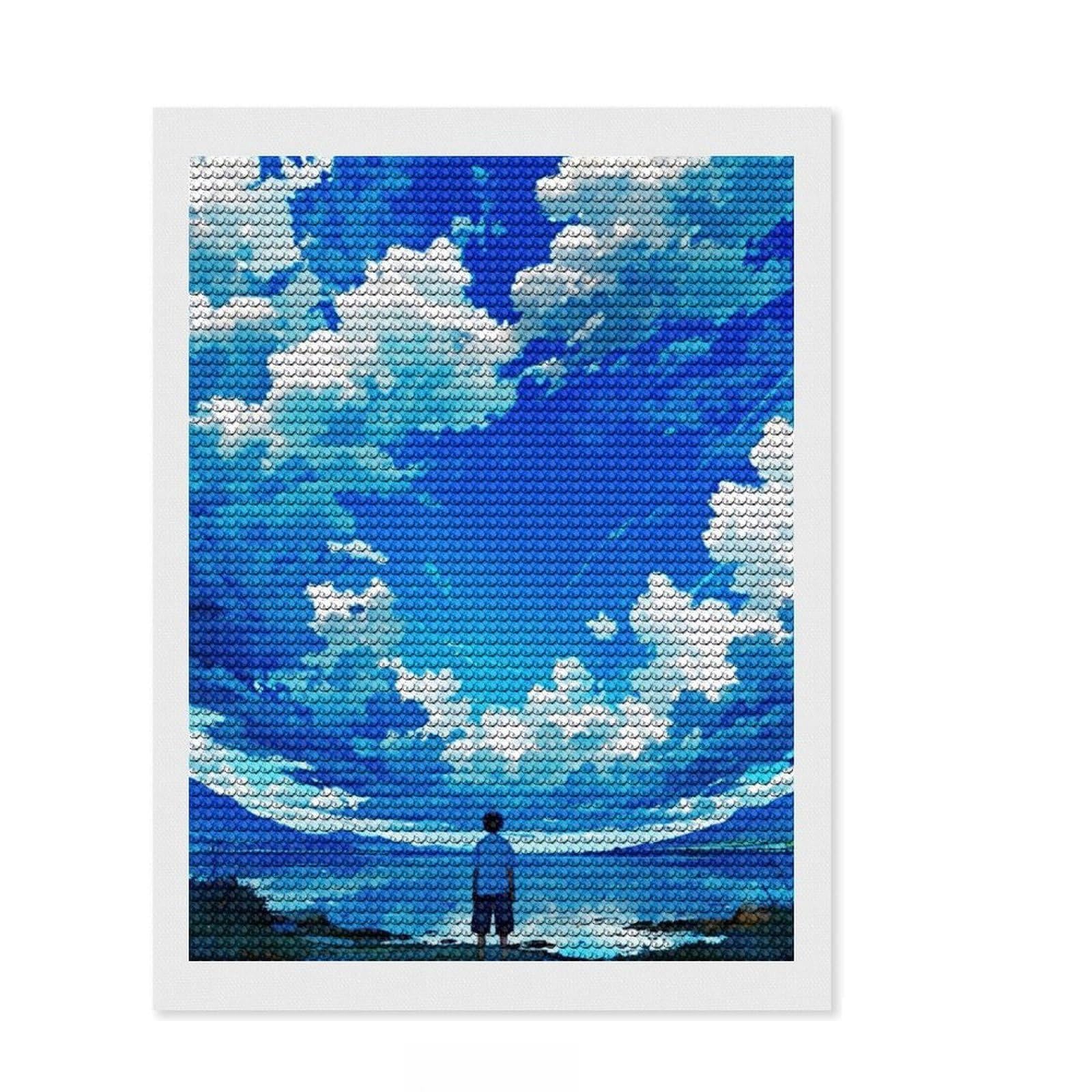 Junmoney Beautiful Sky Boy Round Drill Diamond Painting 12"x16", Easy to Enjoy, Stress Relief Craft, Bedroom Decor, Thoughtful Handmade Gift