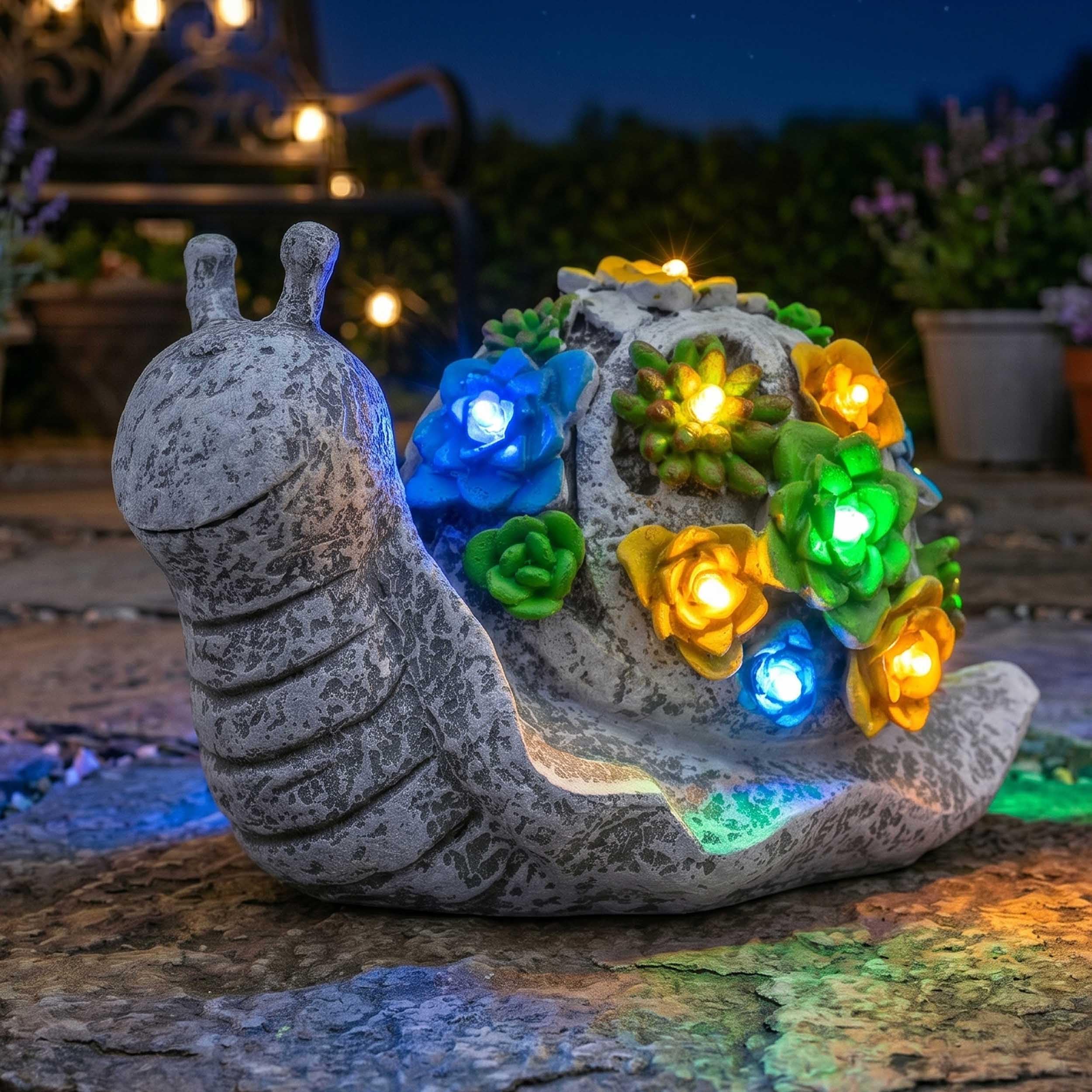 Solar Snail Garden Ornament with LED Lights – Pack of 1 - 22cm/8.6 inch Outdoor Snail Statue with Succulent Plant, Decorative Figurine for Patio, Balcony, Yard, Lawn – Unique Housewarming Gift — image 1