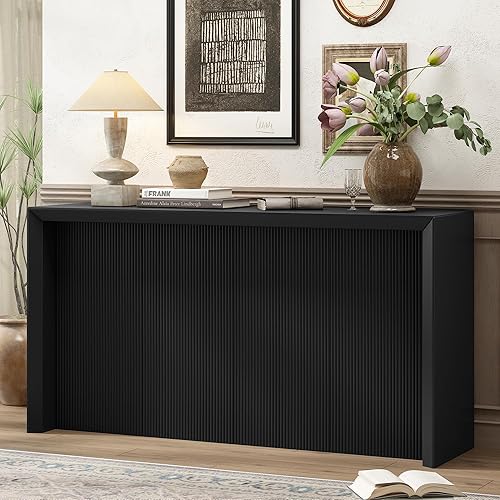 Miniatura 214 de Mesa consola contemporánea con parte superior de madera de hormigón de inspiración industrial, armario de almacenamiento de acento para sala de Gris