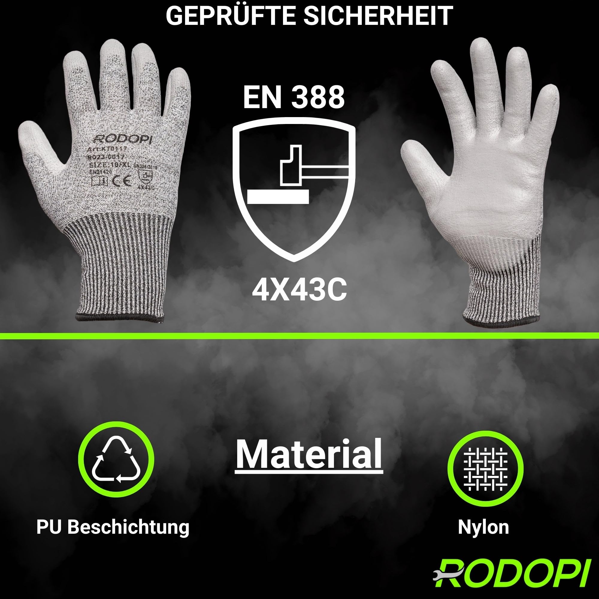 RODOPI Arbeitshandschuhe SaveCut für Herren und Damen PU beschichtet Schnittschutzhandschuhe grau Gartenhandschuhe dornenfest Montagehandschuhe EN 388