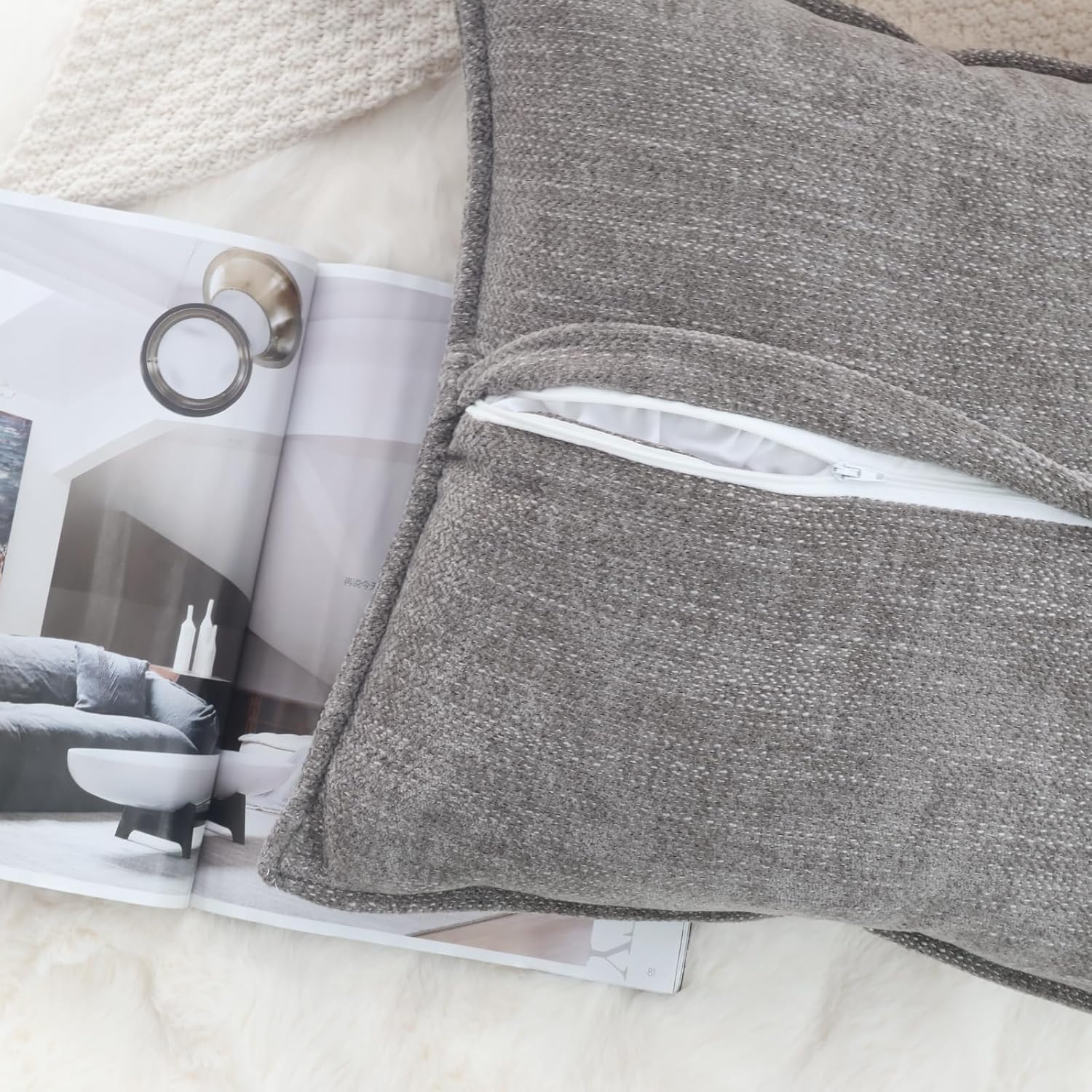 OYIMUA Grey 20x20 Chenille Throw Pillow Covers Set of 2 | Farmhouse Decorative Pillowcases for Couch & Bed | Soft Luxury Accent Pillows for Living Room
