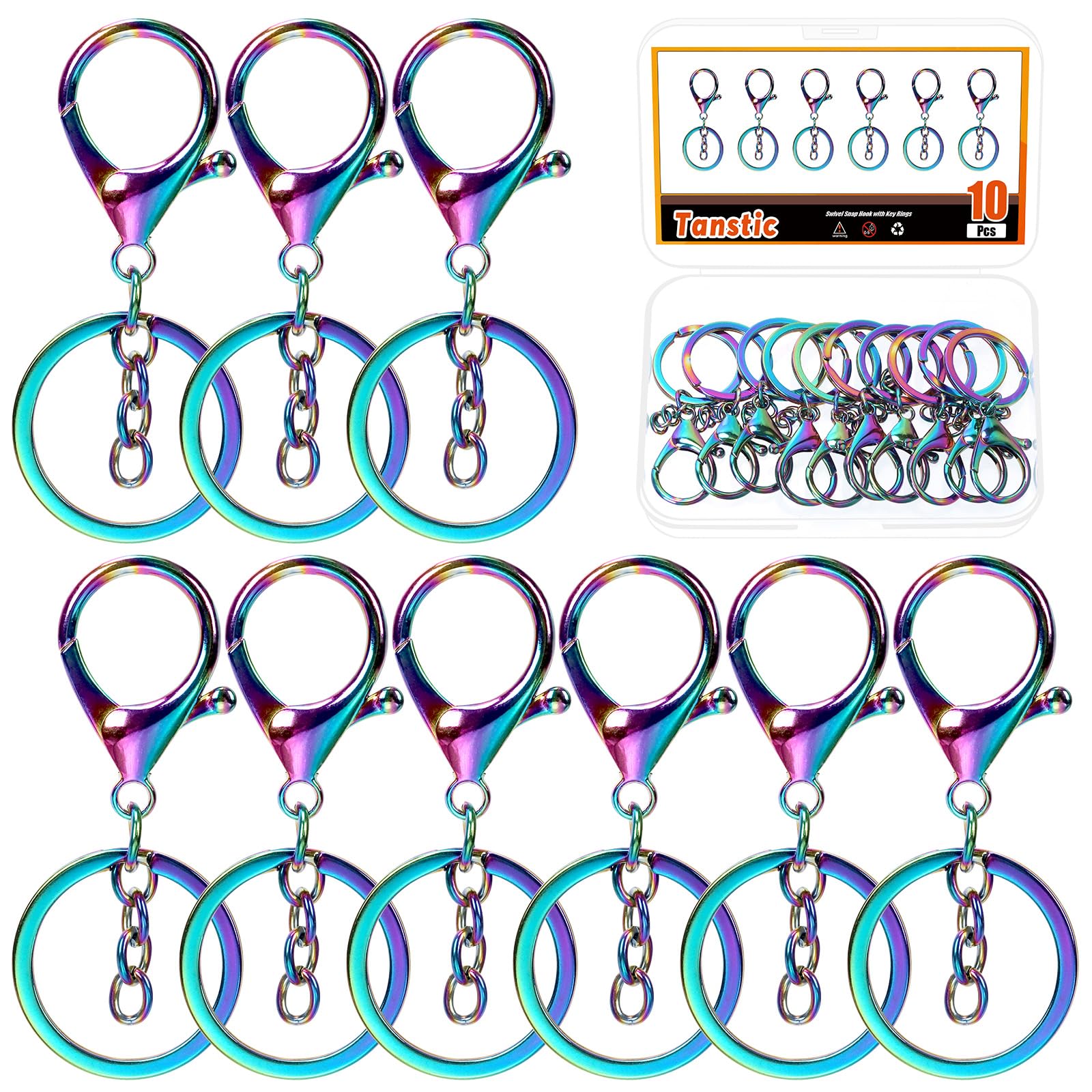 Tanstic Hummer Klaue Verschlüsse Schlüsselanhänger Swivel Lanyard Snap Hooks mit Schlüsselringen für Handwerk Schlüsselanhänger Tasche (Rainbow)