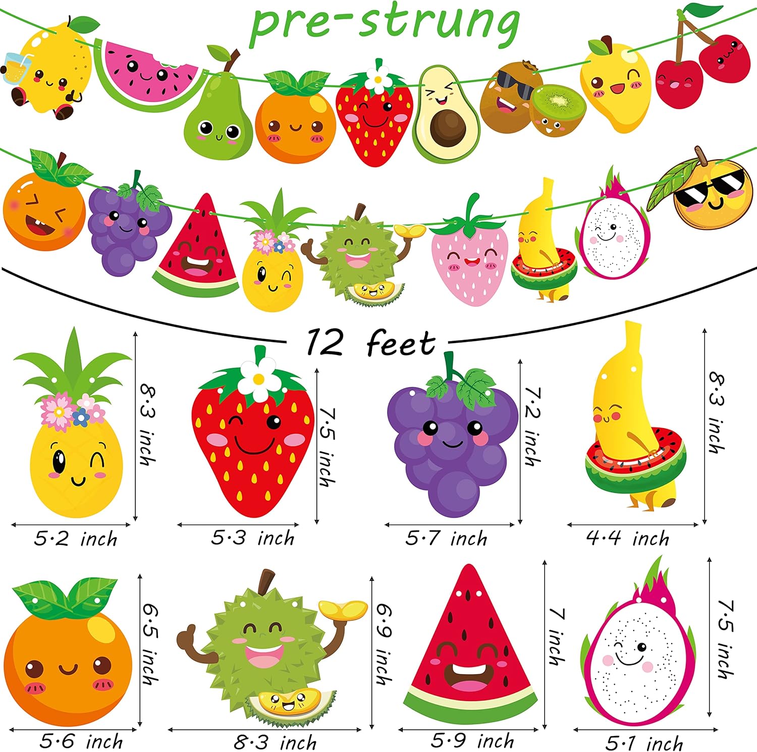 Fruit Theme Birthday Party Decorations Twotti Frutti Party Banner Cute Fruit with Smiling Face Patterns Garland for Summer Fruit Birthday Party Baby Shower Supplies - Image 3